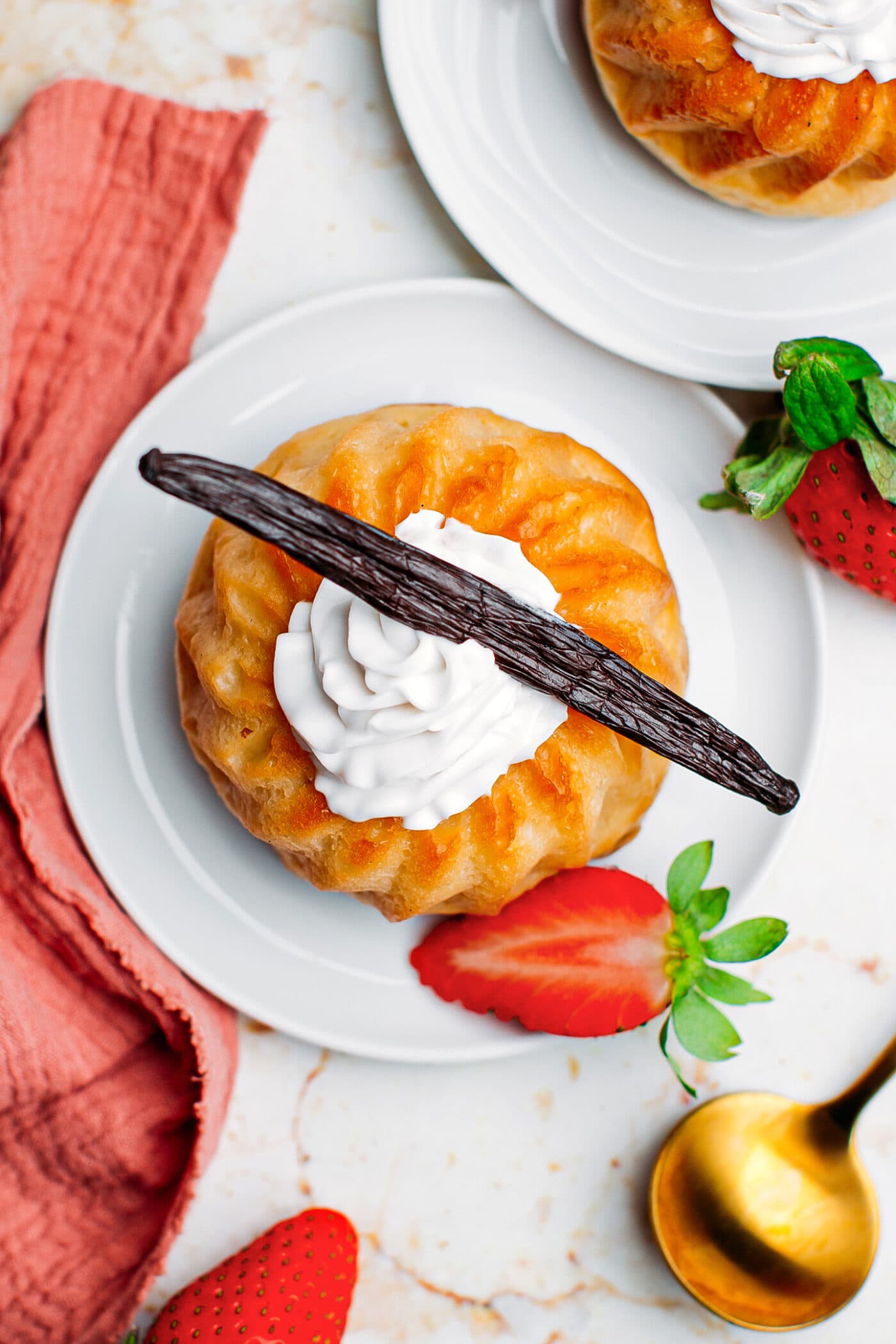 Top view of vegan rum baba.