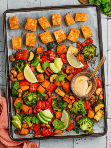 Sheet Pan Crispy Tofu with Thai Hummus