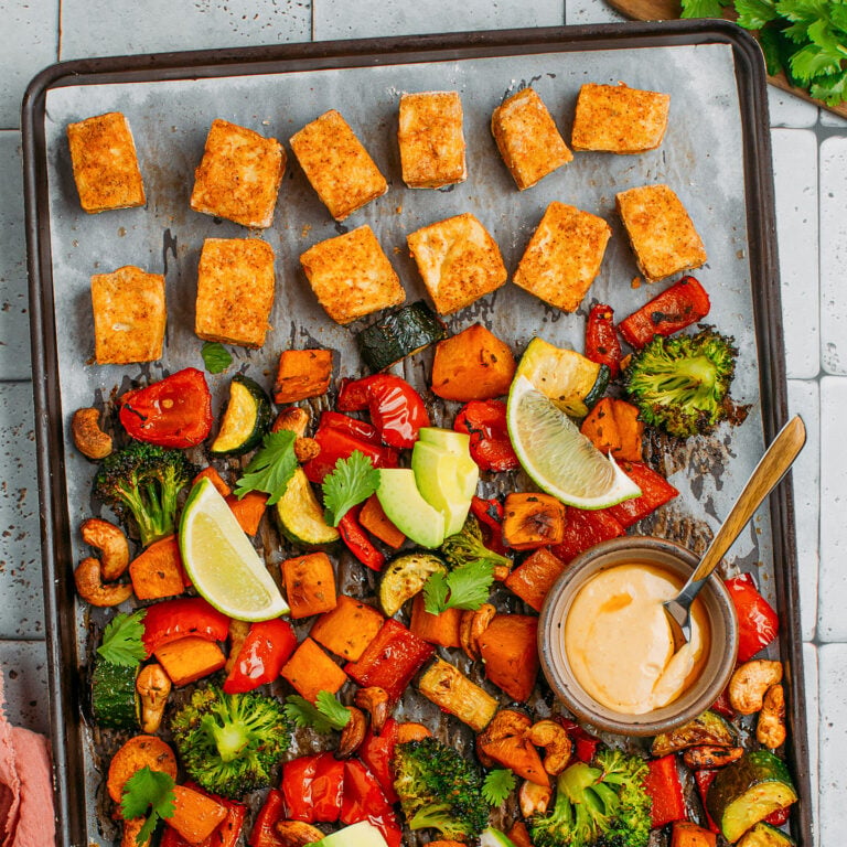Sheet Pan Crispy Tofu with Thai Hummus
