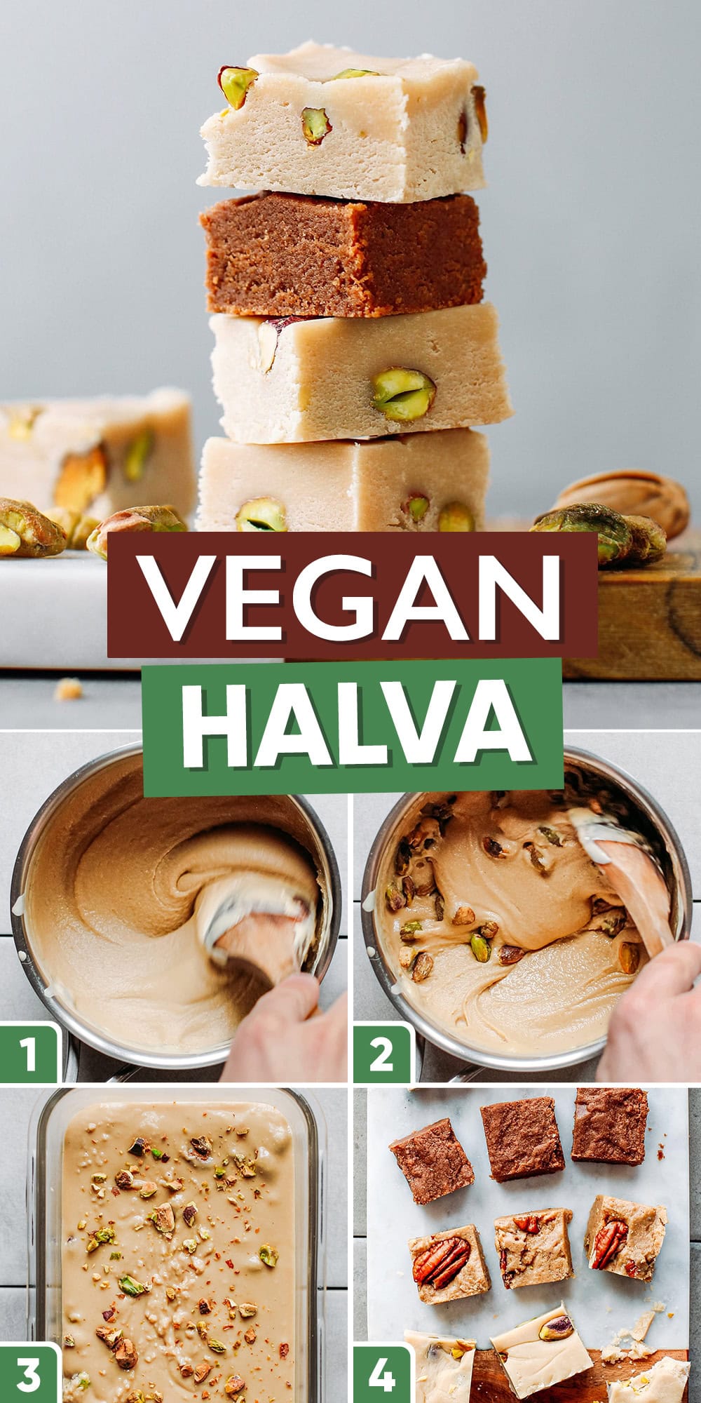 Say hello to your new favorite dessert/snack! Vegan Halva! This plant-based halva recipe requires just 2 ingredients and is super easy to make! It's naturally sweetened and full of tahini flavor!