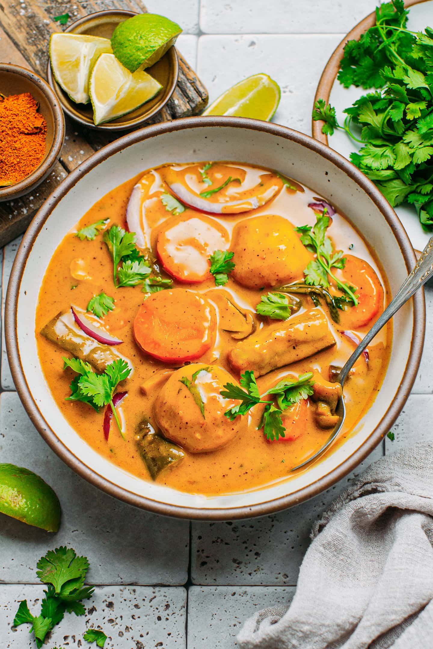 Vietnamese Curry with carrots, taro, and potatoes in a bowl.