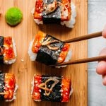 Teriyaki Tofu Nigiri with Crispy Shallots