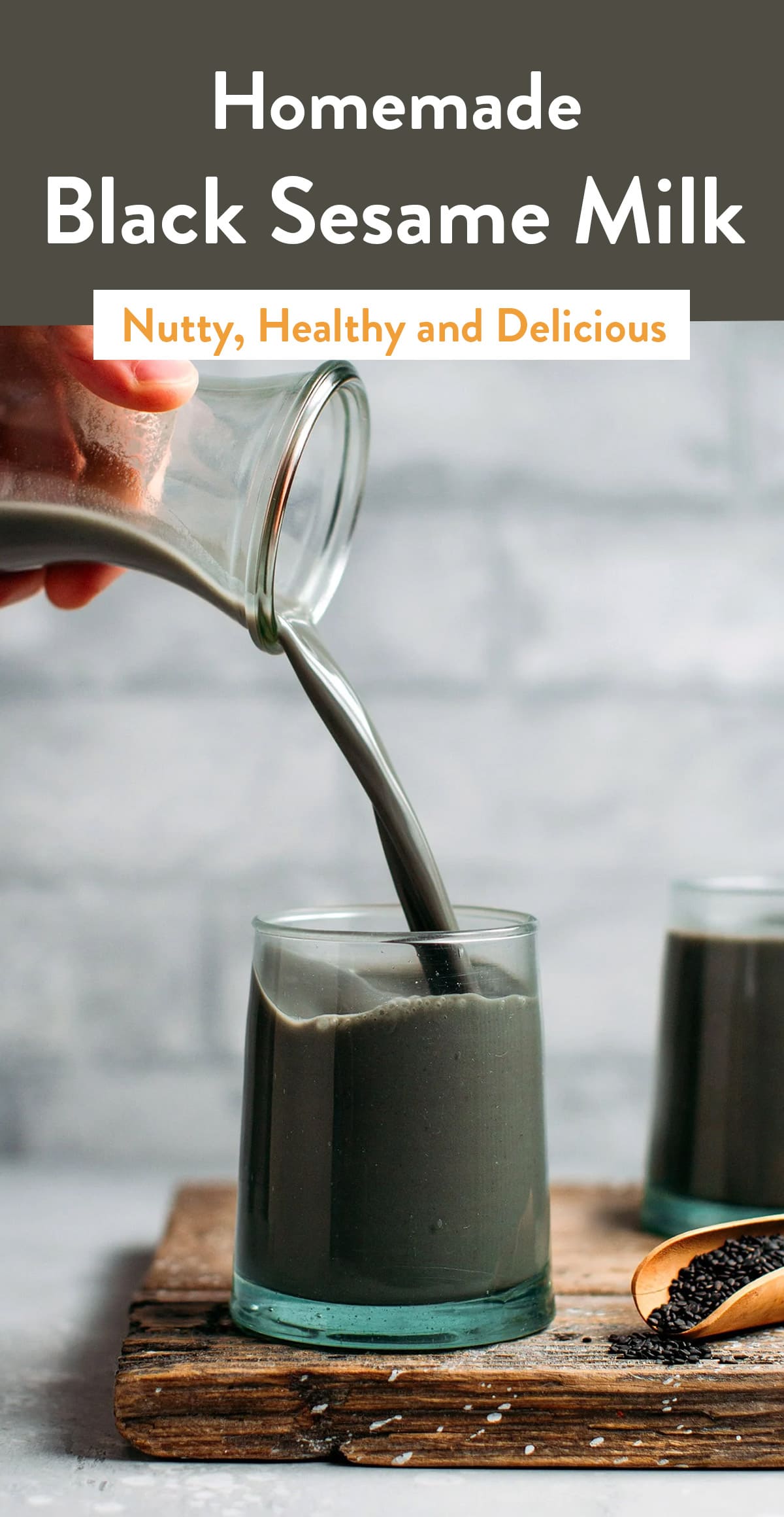 Smooth and creamy black sesame milk with a nutty and complex flavor! Delicious served fresh or warm! #blacksesame #vegan #plantbased