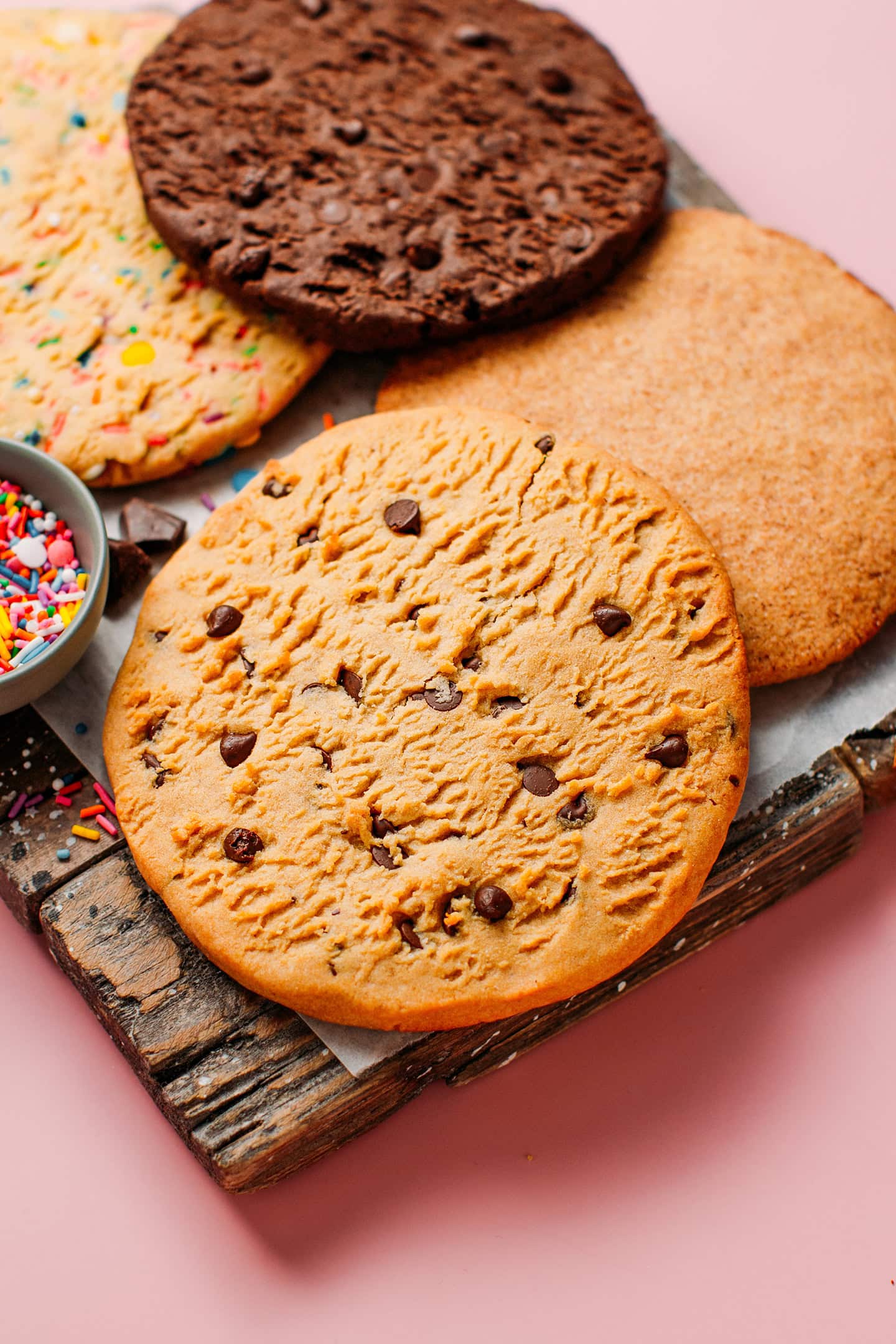 Close-up of a homemade complete cookie with chocolate chips.