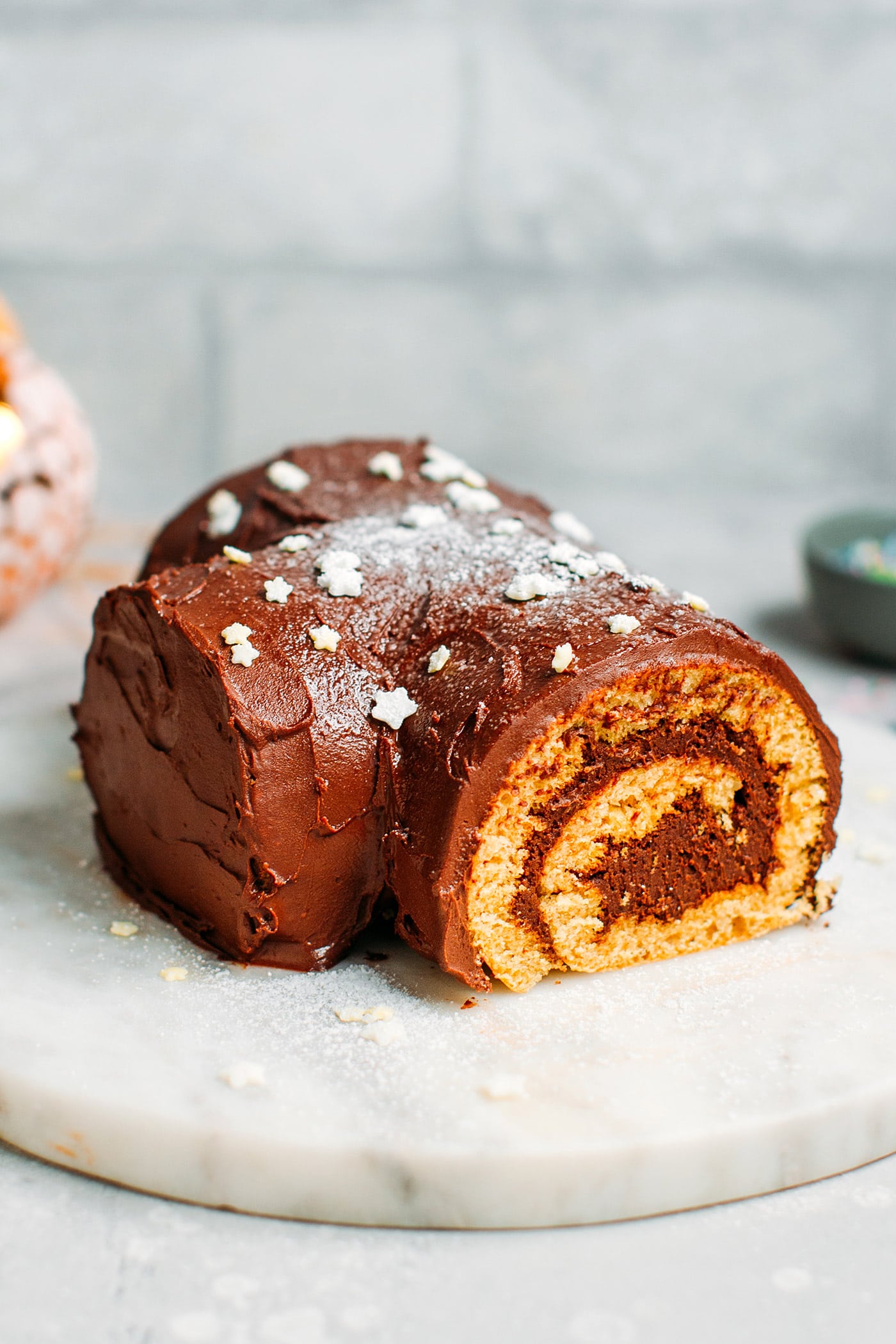 Vegan Chocolate Praline Yule Log