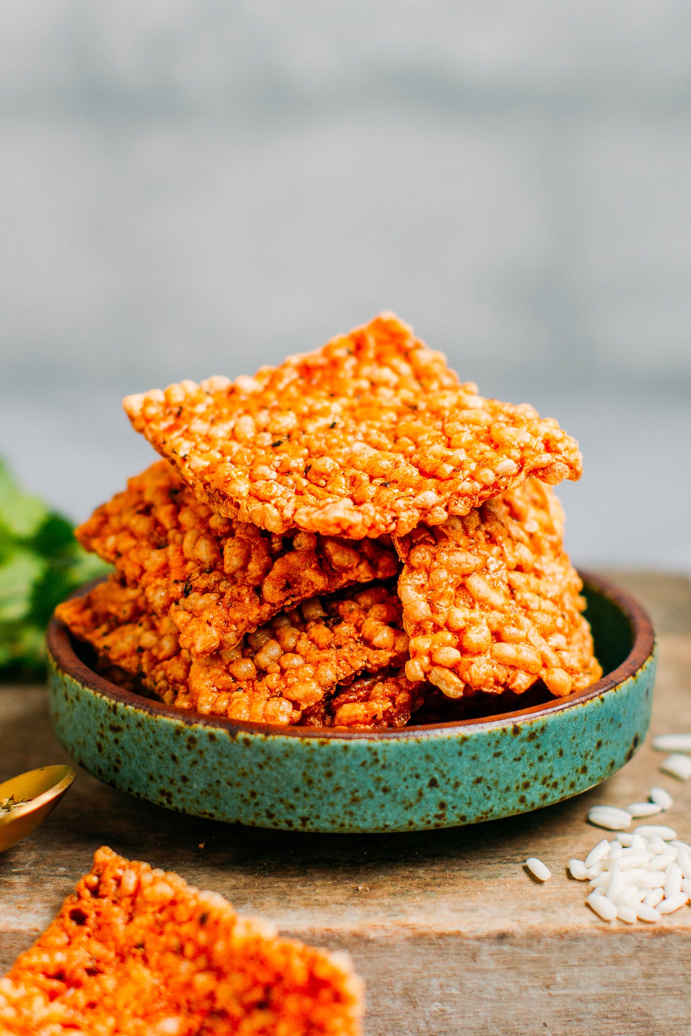 Puffed rice crackers in a bowl.
