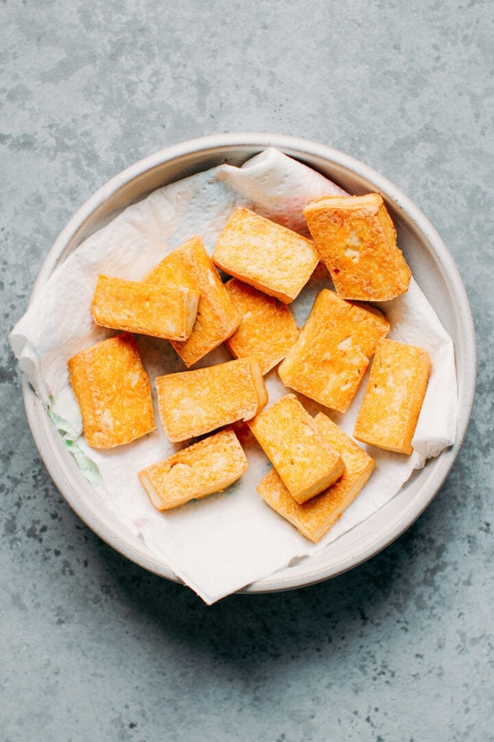 Fried tofu in a plate.