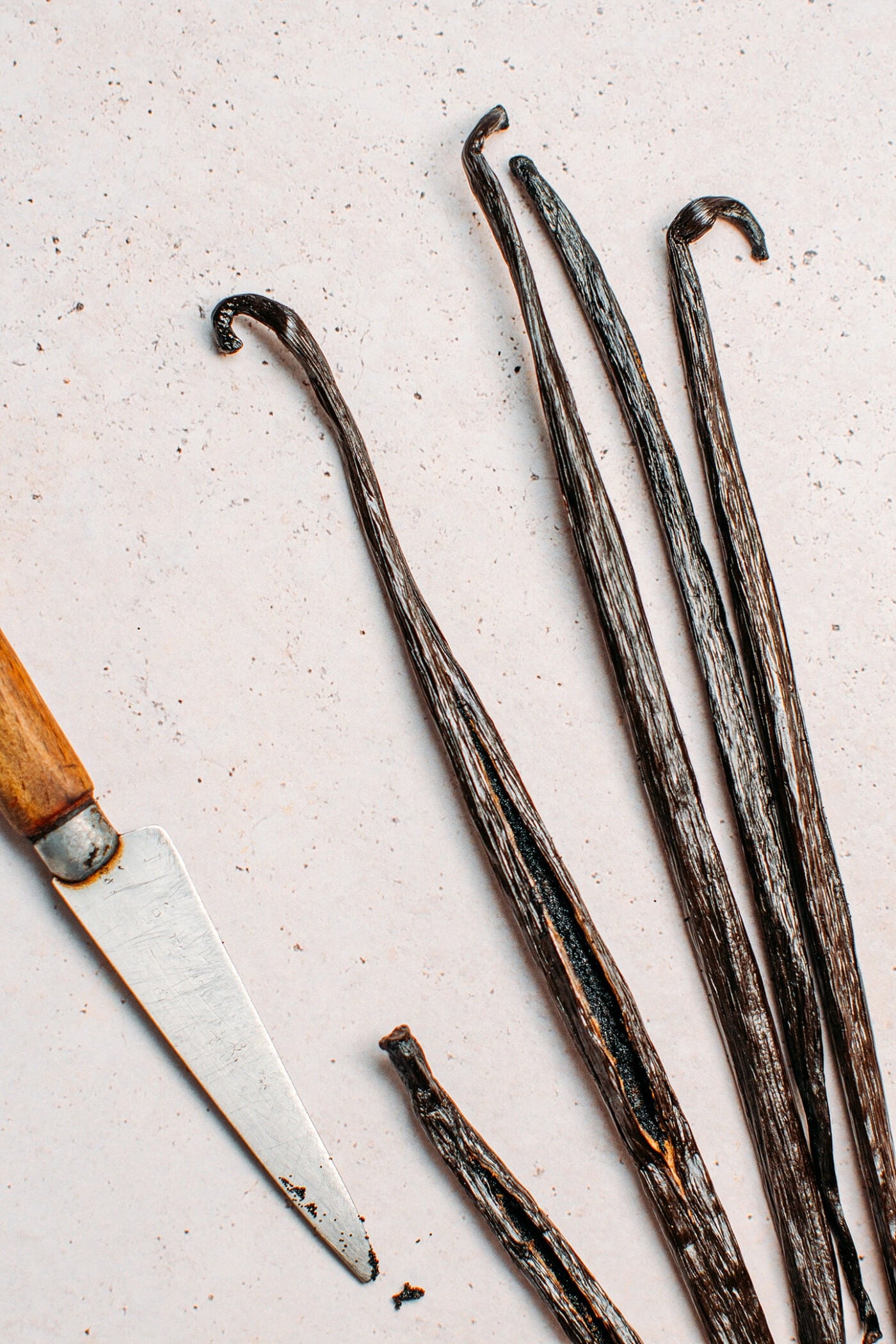 Sliced vanilla beans.