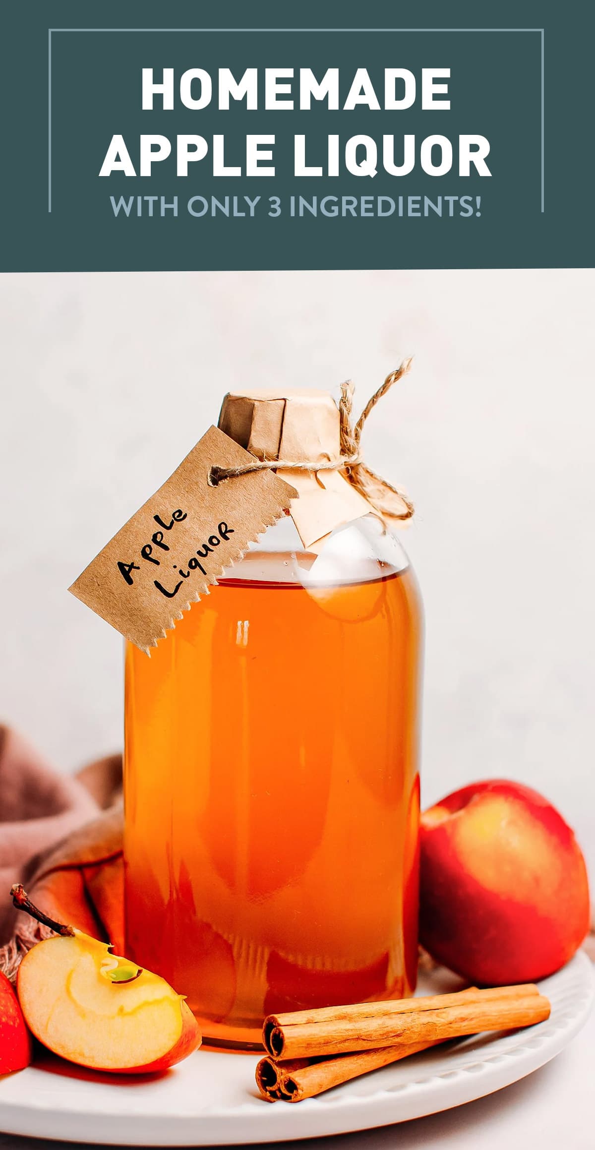 Learn how to make your own apple liquor at home! This sweet and fruity apple liquor requires just 3 ingredients! Serve on the rocks or use as a base for cocktails! #liquor #beverage #homemade