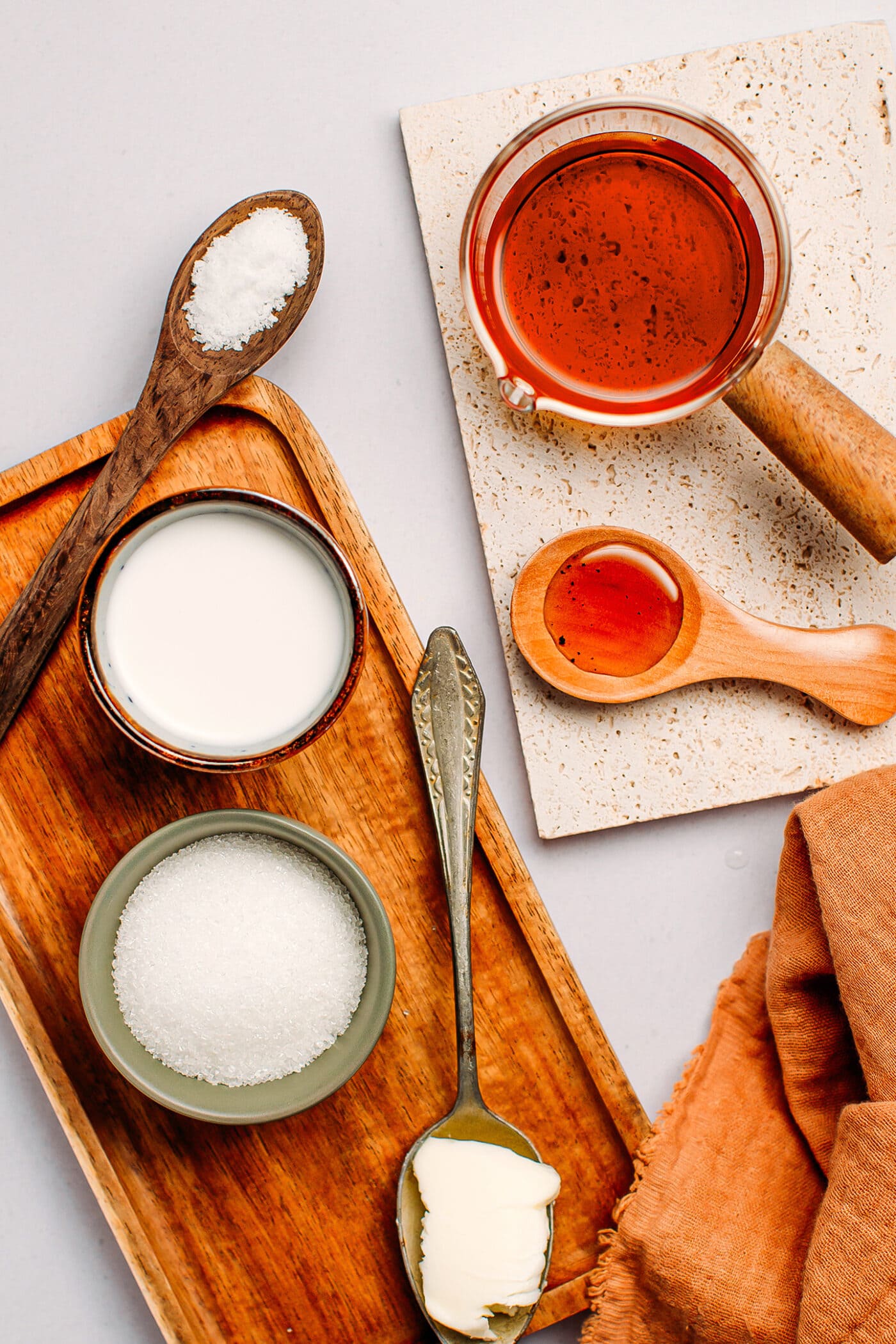 Ingredients like sugar, cold brew coffee, vanilla extract, butter, and salt.
