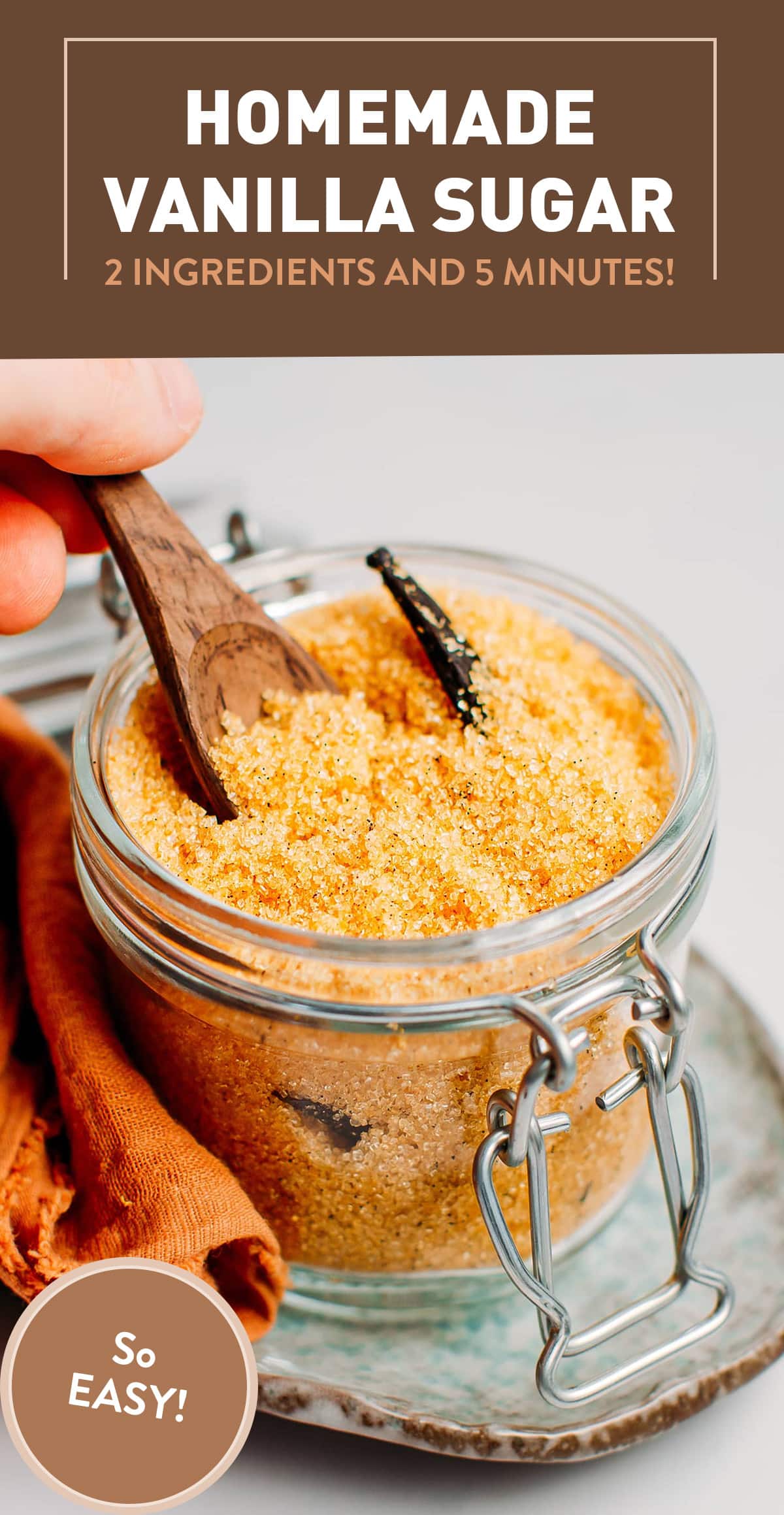 Make your own vanilla sugar at home! Just 2 ingredients and 5 minutes are required to prepare this aromatic sugar. Use it in cakes, cookies, ice cream, coffee, oatmeal, and more. It's easy to prepare and makes such a great gift!