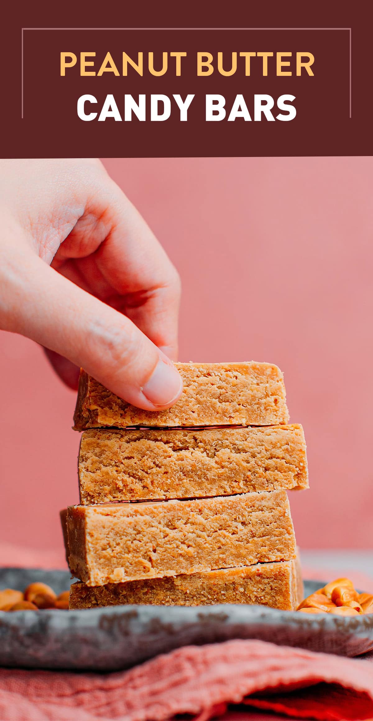 Peanut butter in a candy bar form! These bite-size peanut butter candies are made with just 3 ingredients in about 10 minutes! Perfectly peanutty, sweet, and slightly crispy, you are going to love these!
