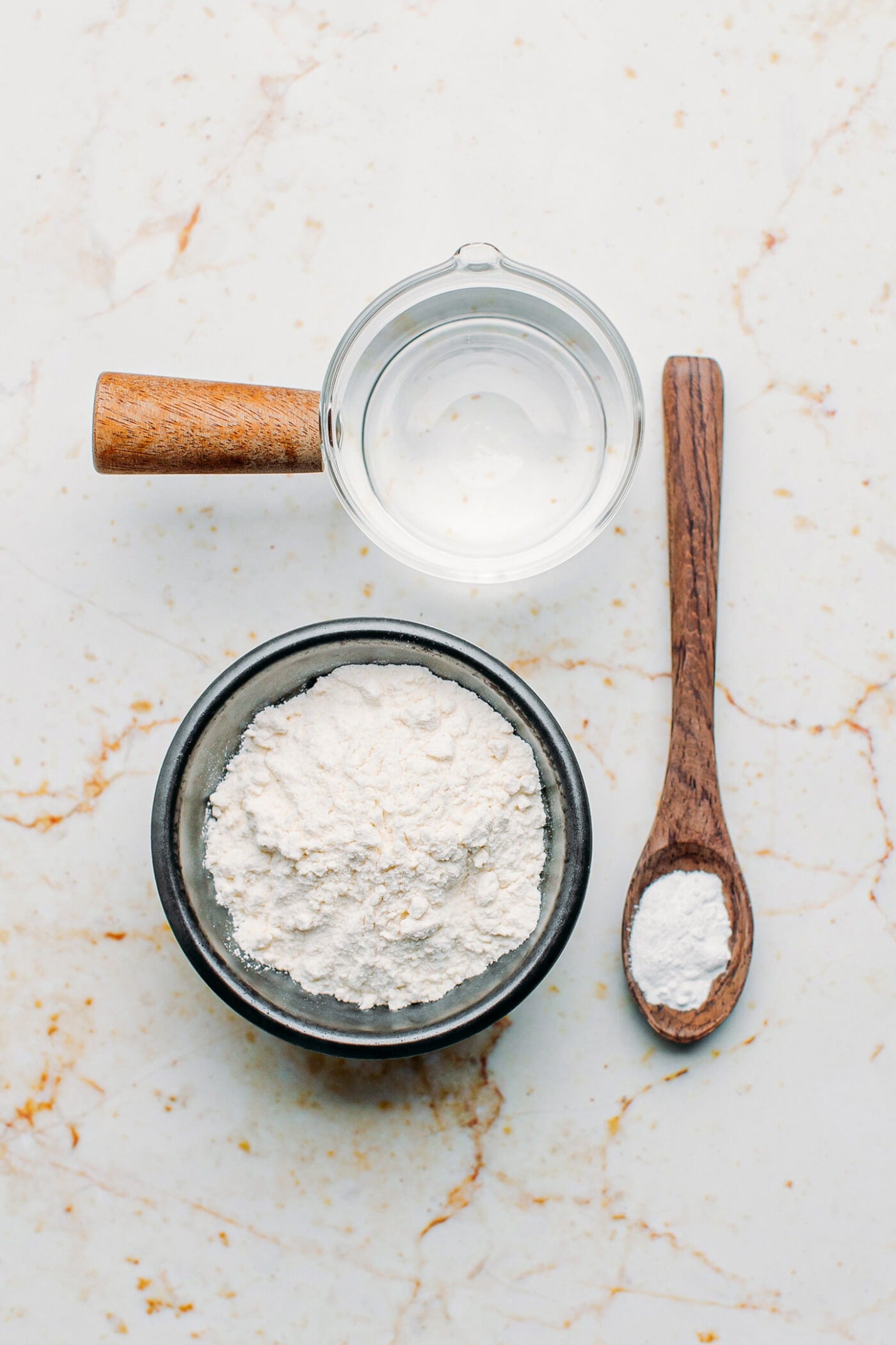 Ingredients like flour, water, and baking powder.