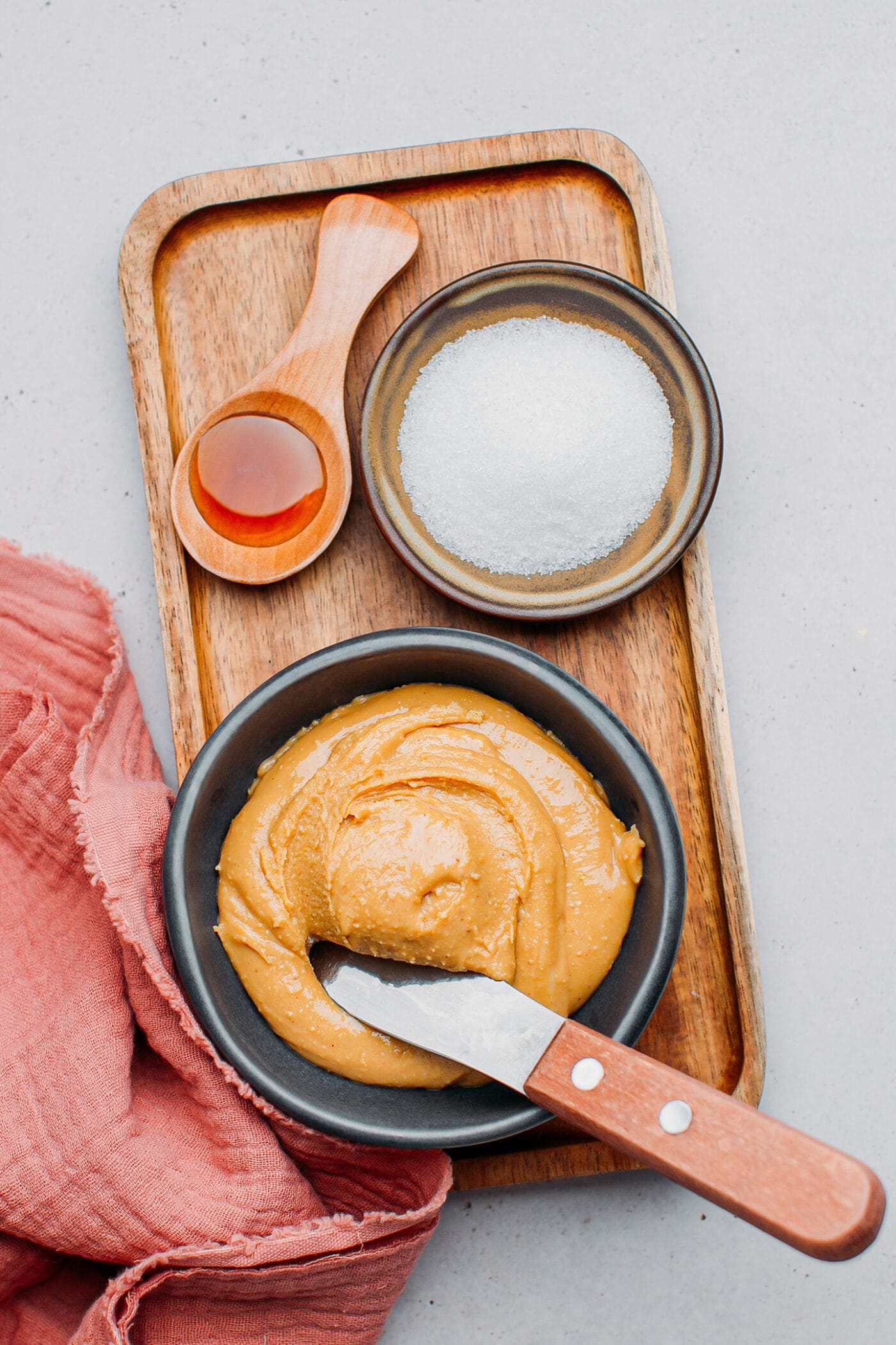 Ingredients like peanut butter, sugar, and vanilla extract.