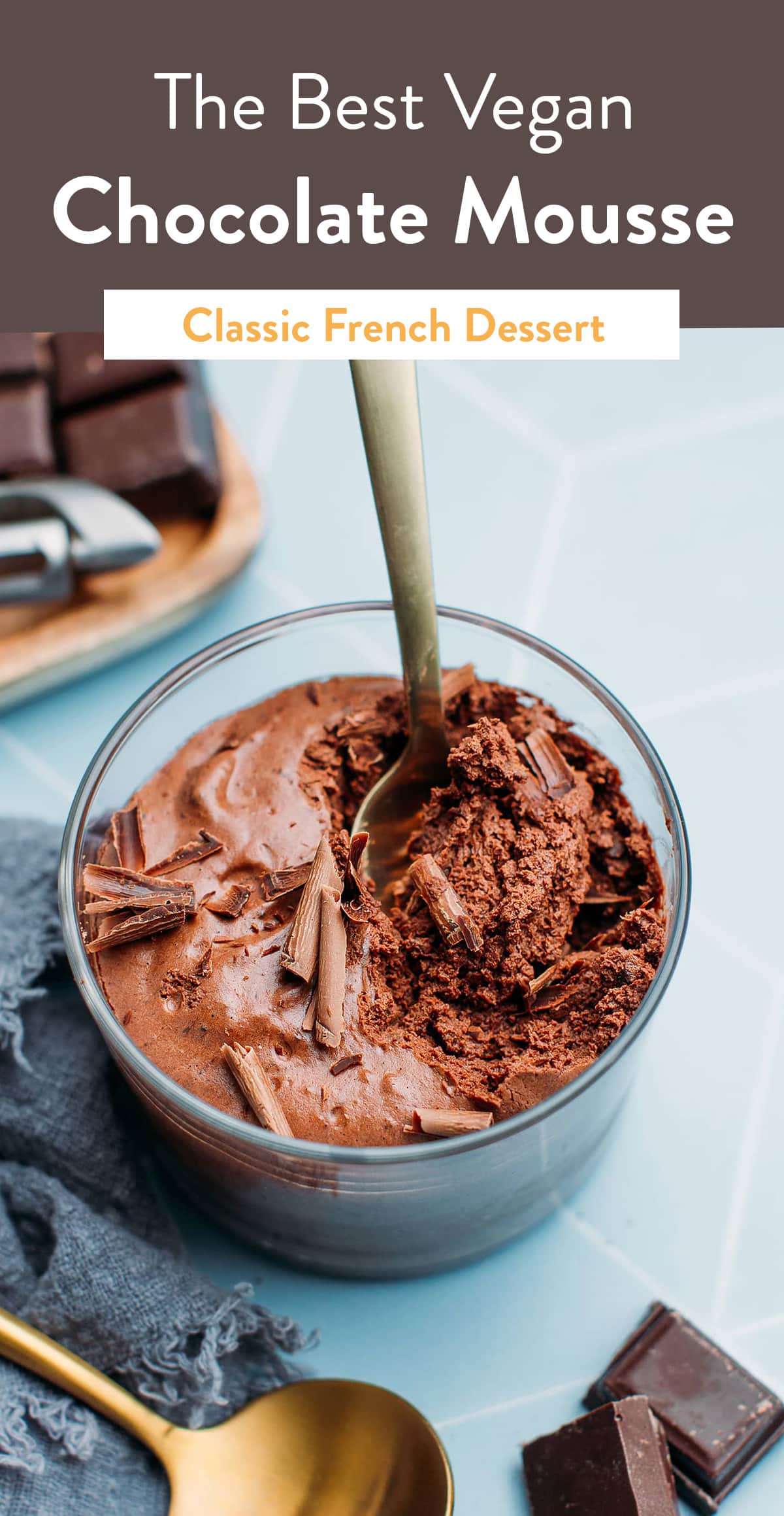 This vegan chocolate mousse has the perfect texture! It's light and airy, slightly firm, and packed with chocolate flavor! Just 6 ingredients and 20 minutes are required. A must-try plant-based dessert that is definitely a crowd-pleaser!