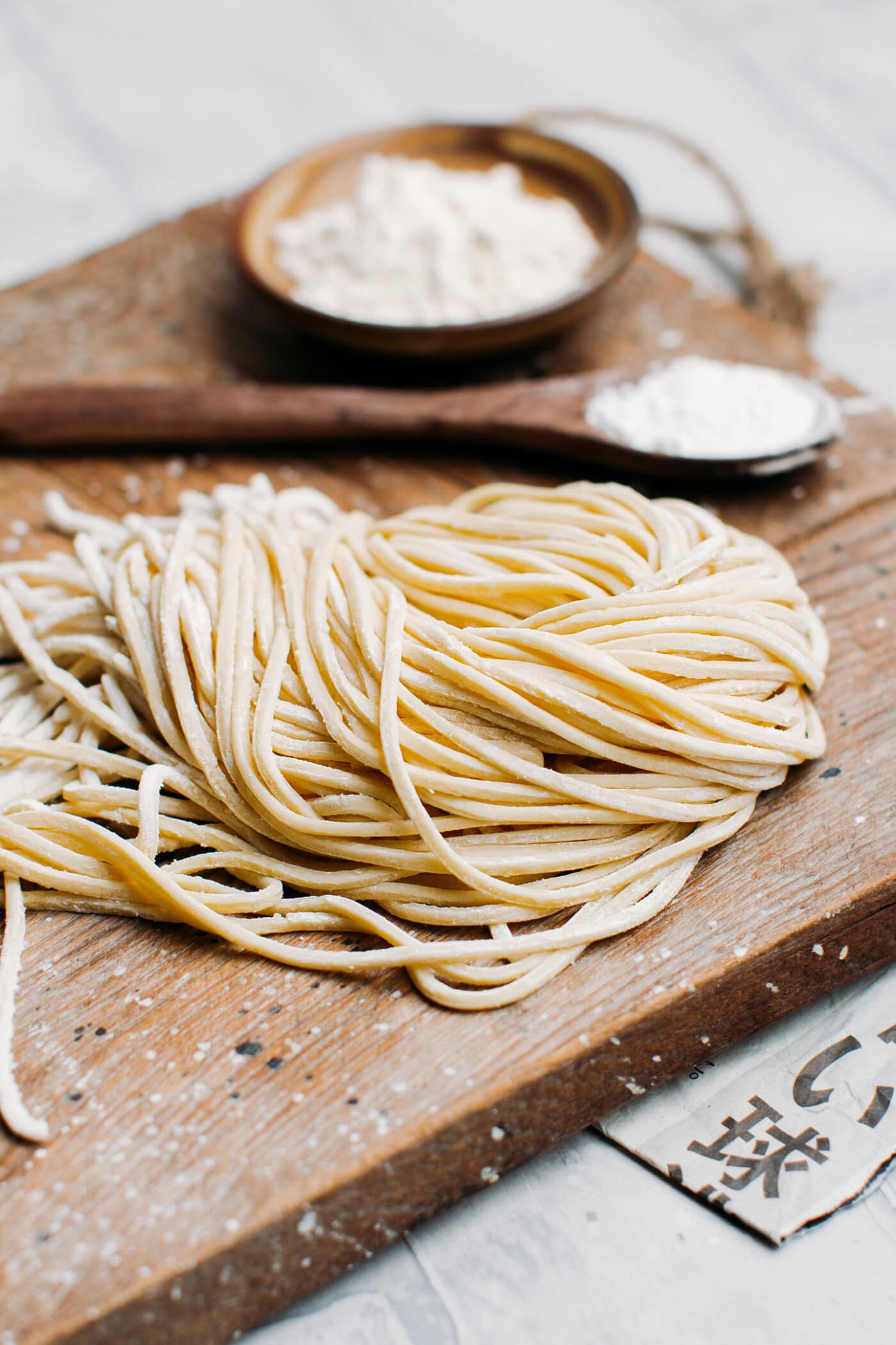 Close up of homemade ramen noodles.