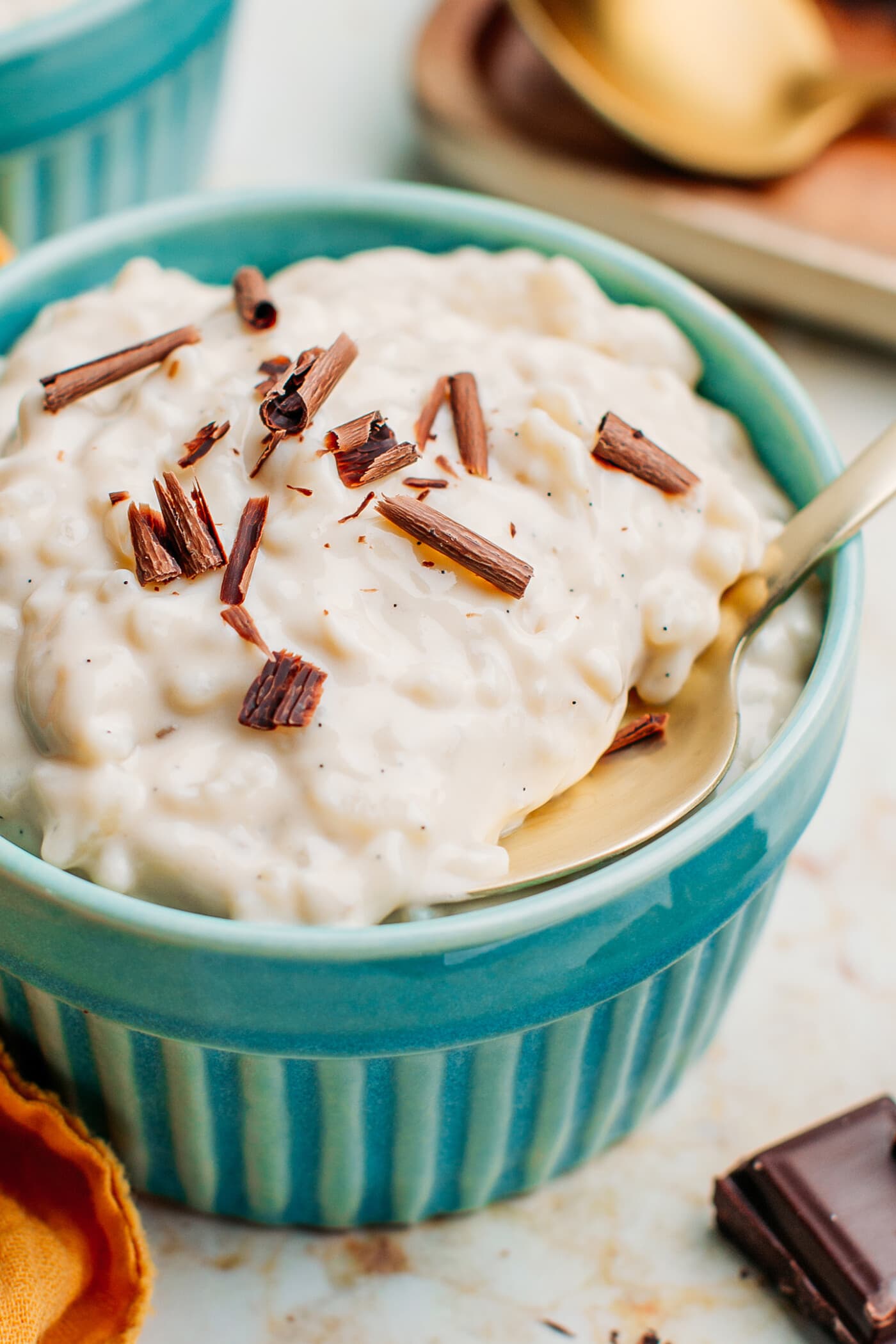 Rice pudding in a small ramekin.