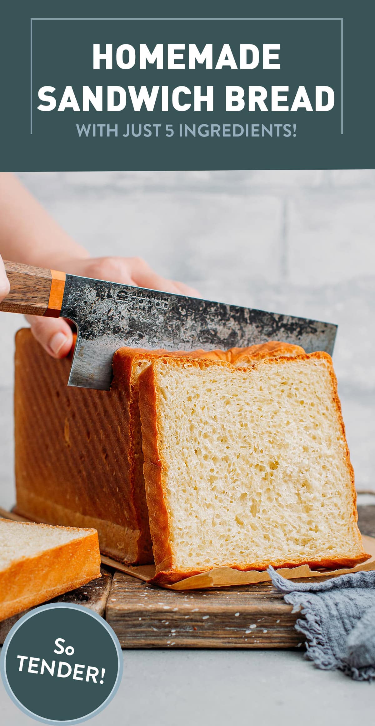 This homemade sandwich bread made with just 5 ingredients is exceptionally tender and pillowy! The process is so simple and easy to follow, you will never want to buy sandwich bread at the store again! #vegan #sandwich #bread