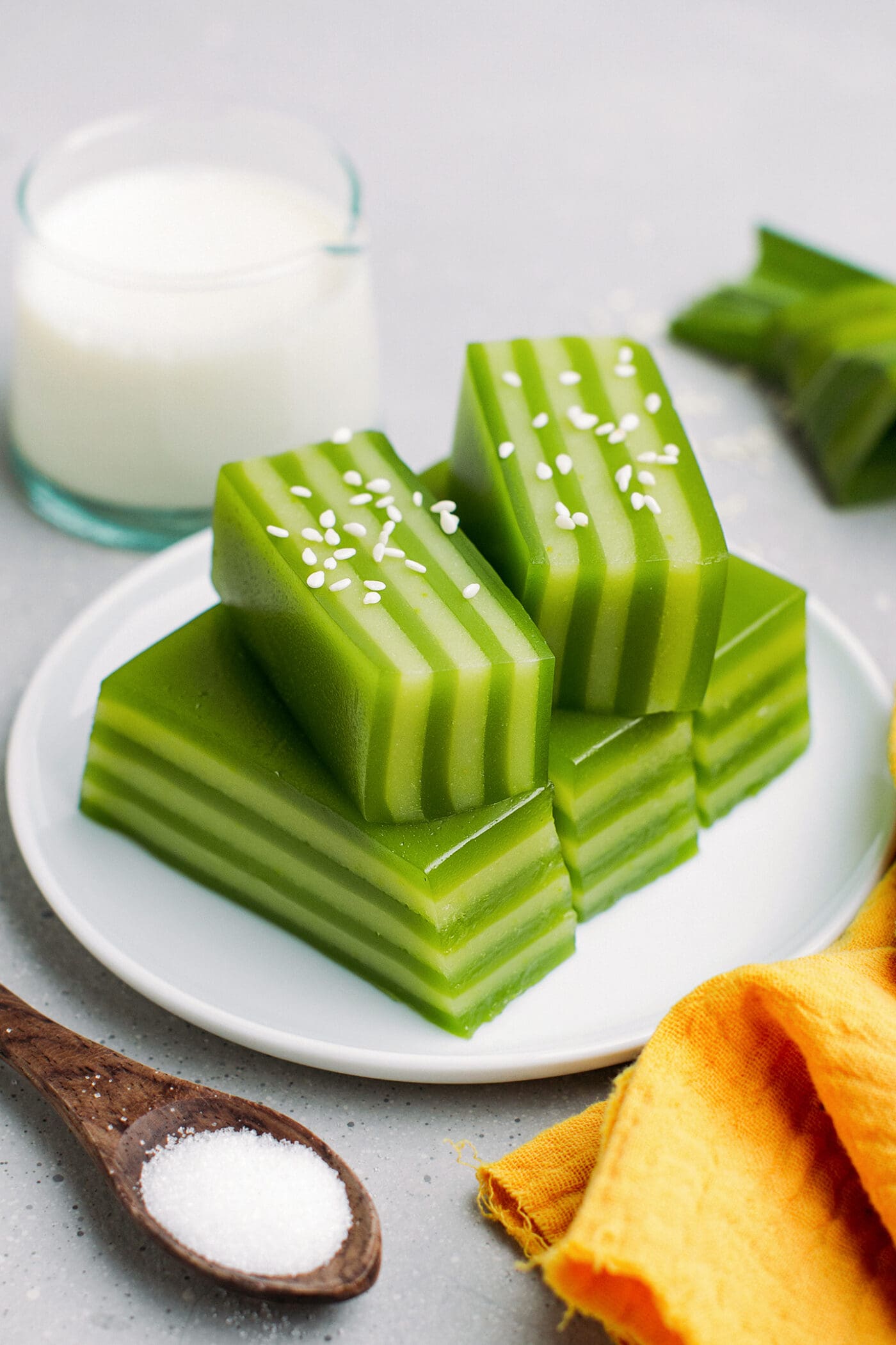Vietnamese steamed layer cake topped with sesame seeds.