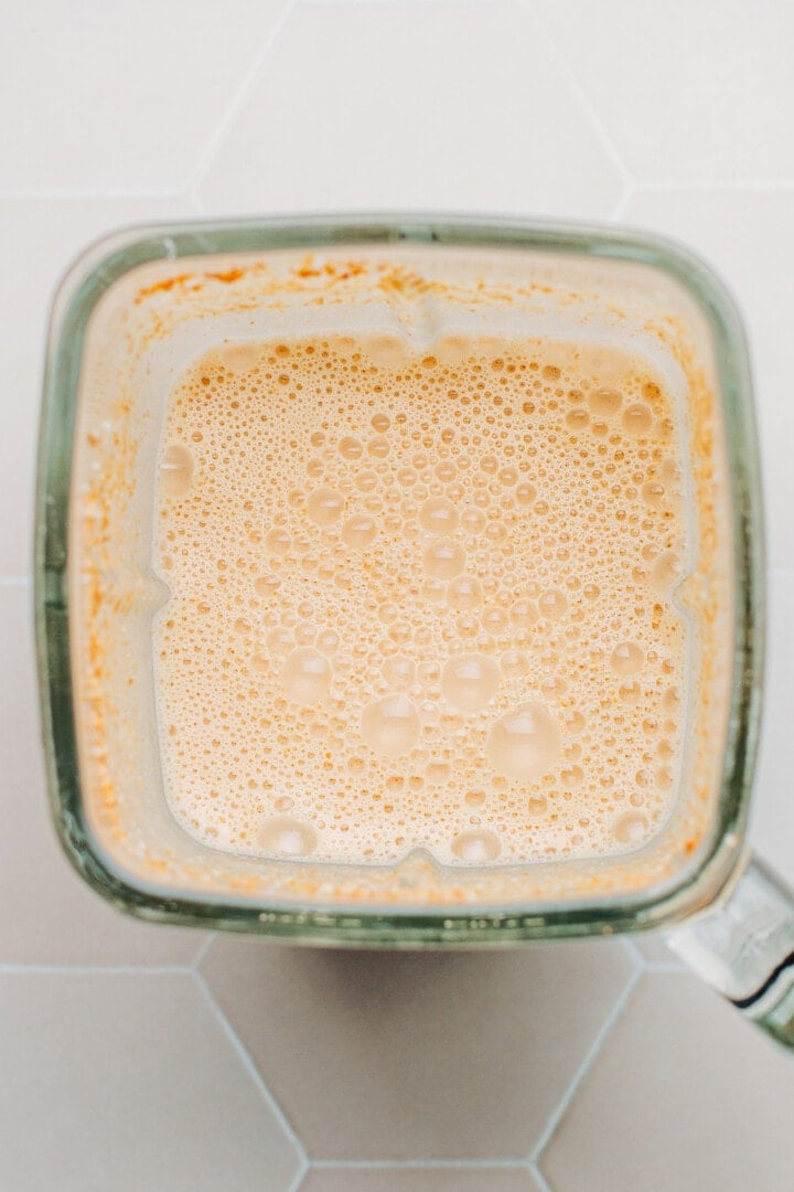 Peanut milk in a blender.
