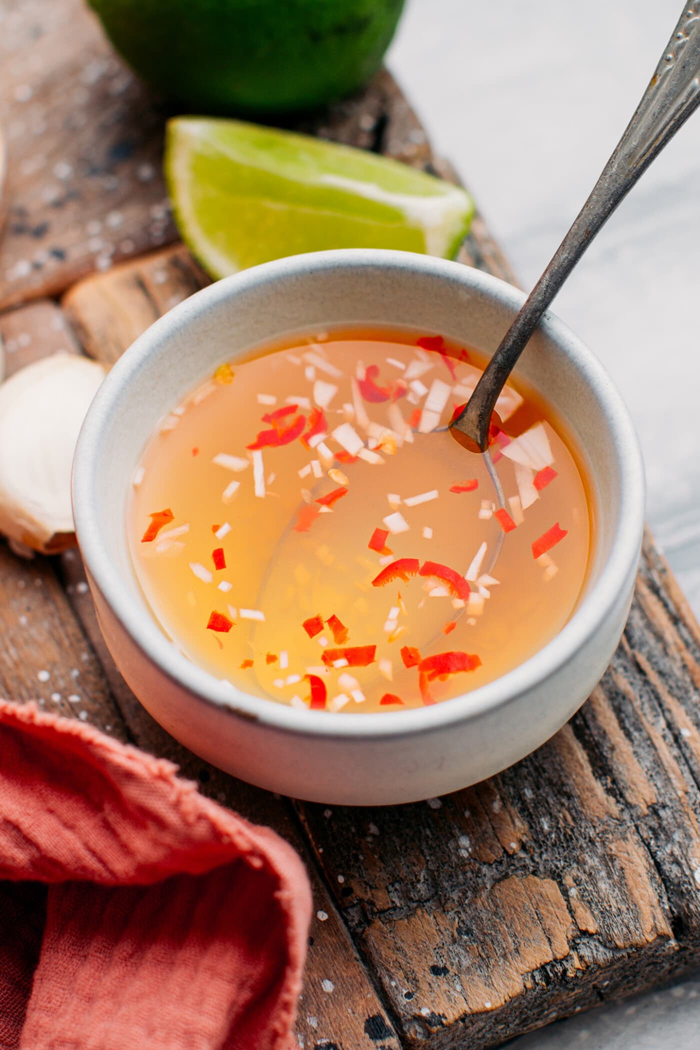 Nuoc cham in a small bowl.