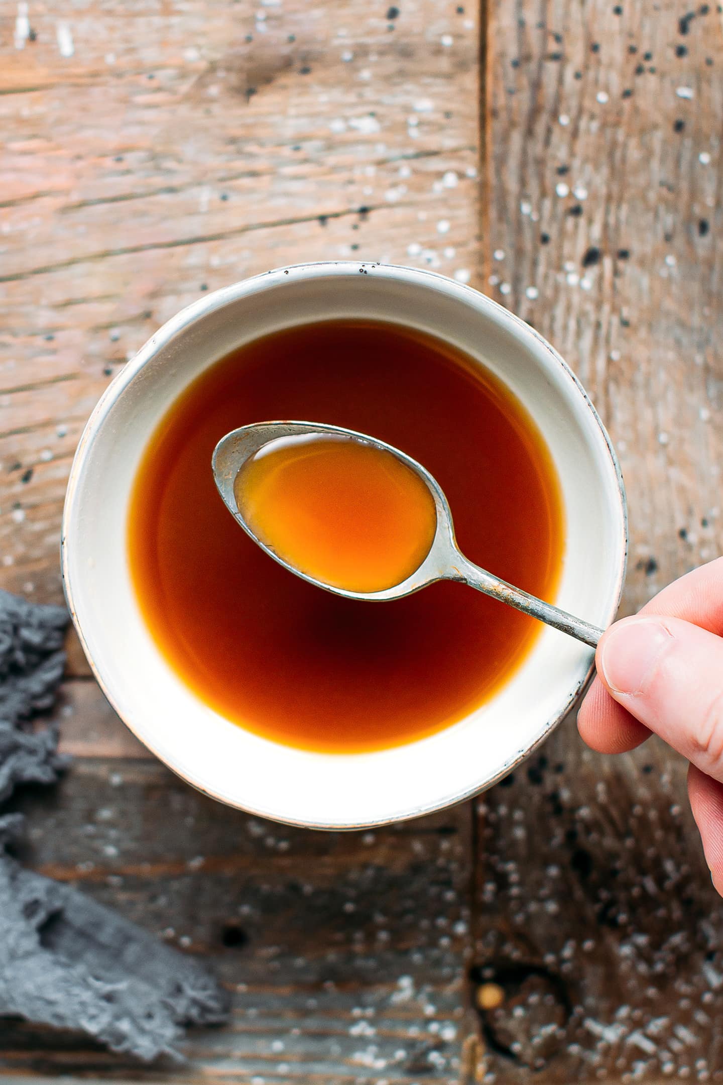 Spoonful of vegan fish sauce.