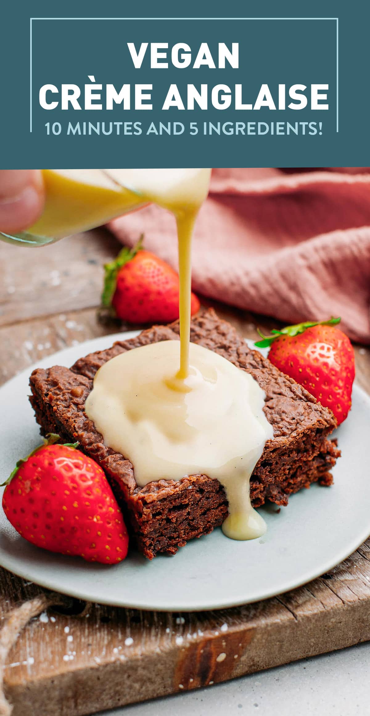 This vegan crème anglaise offers a plant-based alternative to the classic French custard sauce. It has a silky smooth consistency and packs a rich vanilla flavor. You will love to drizzle this custard sauce over chocolate cakes, pastries, baked pears, or fresh berries! #custard #vegandesserts