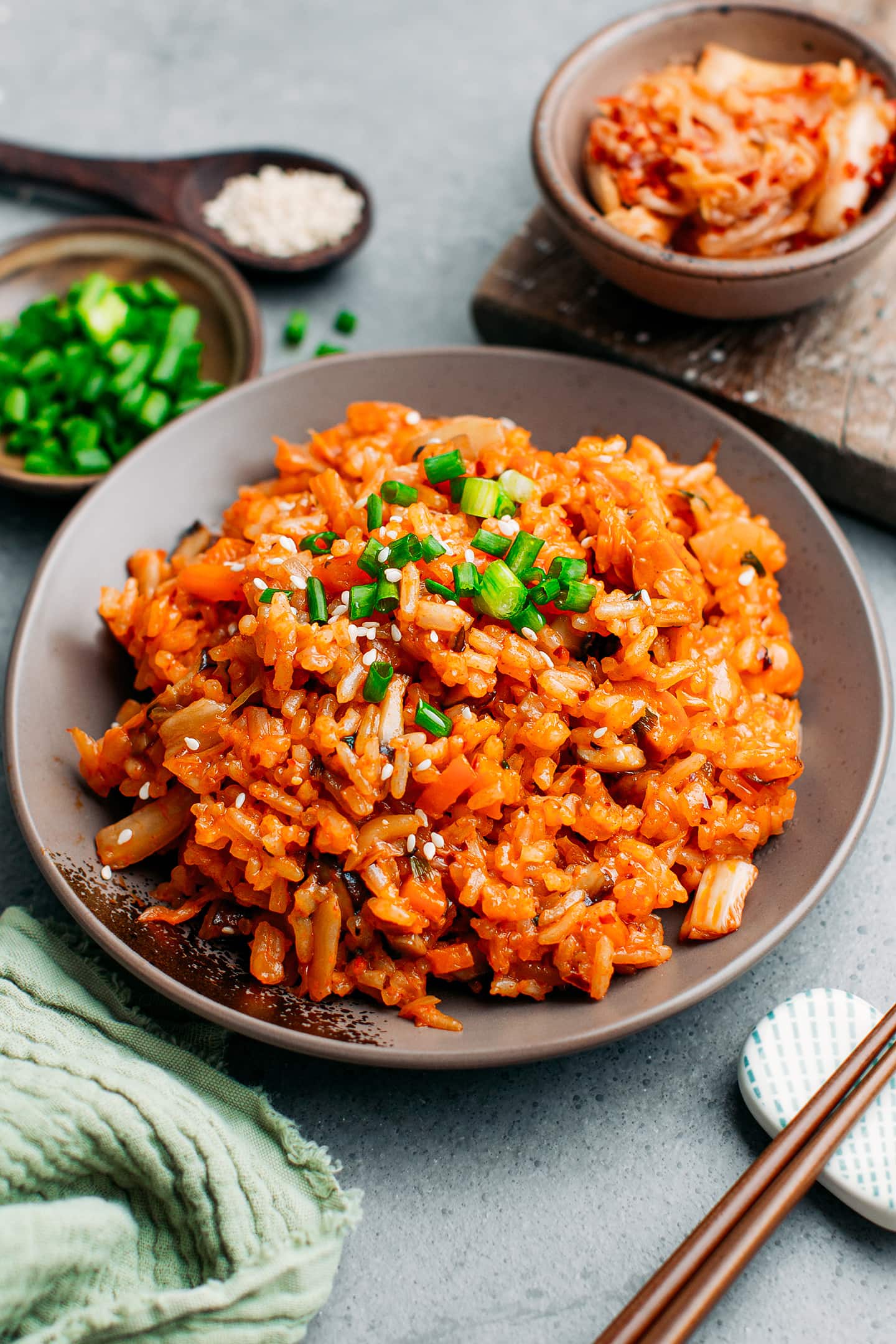 Kimchi fried rice in a plate.