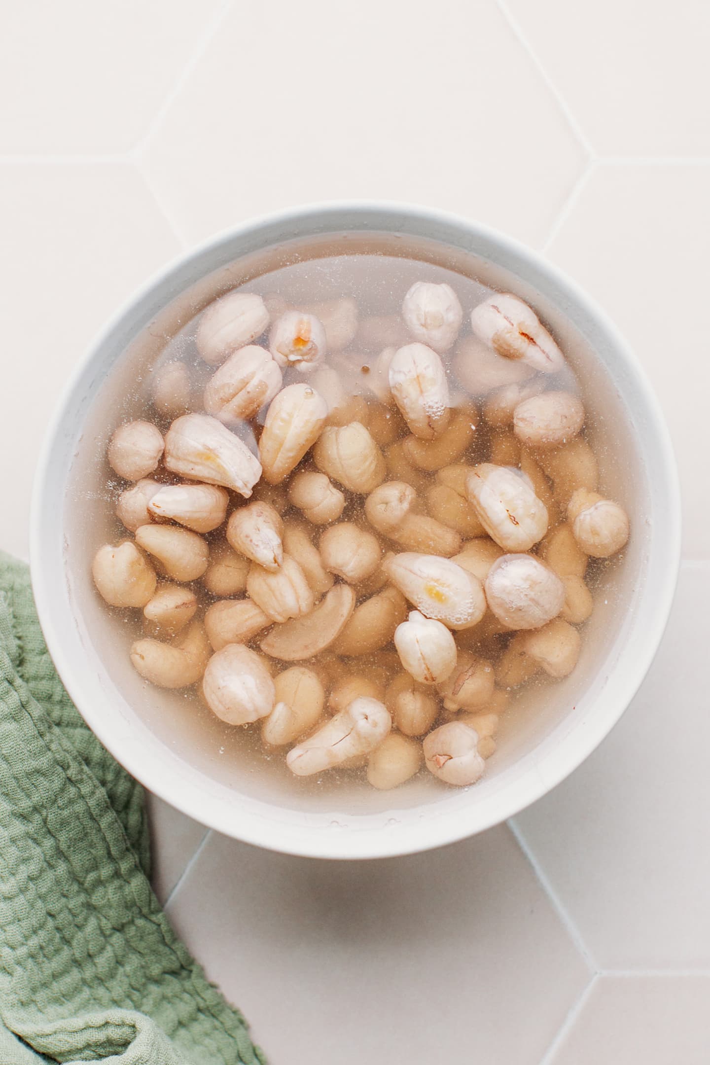 Cashews soaking in water.