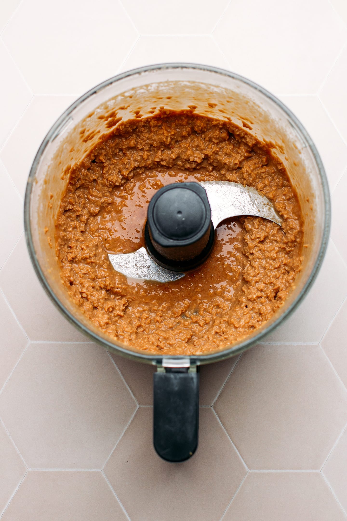 TVP mixture in a food processor.