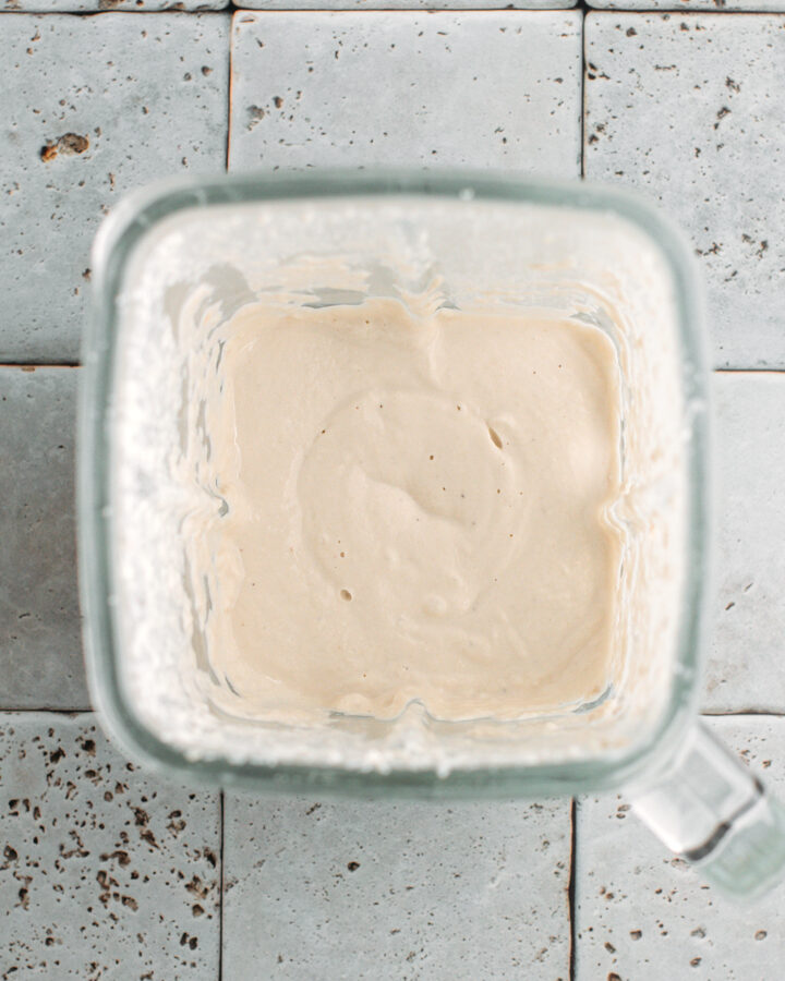 Cashew cream in a blender.