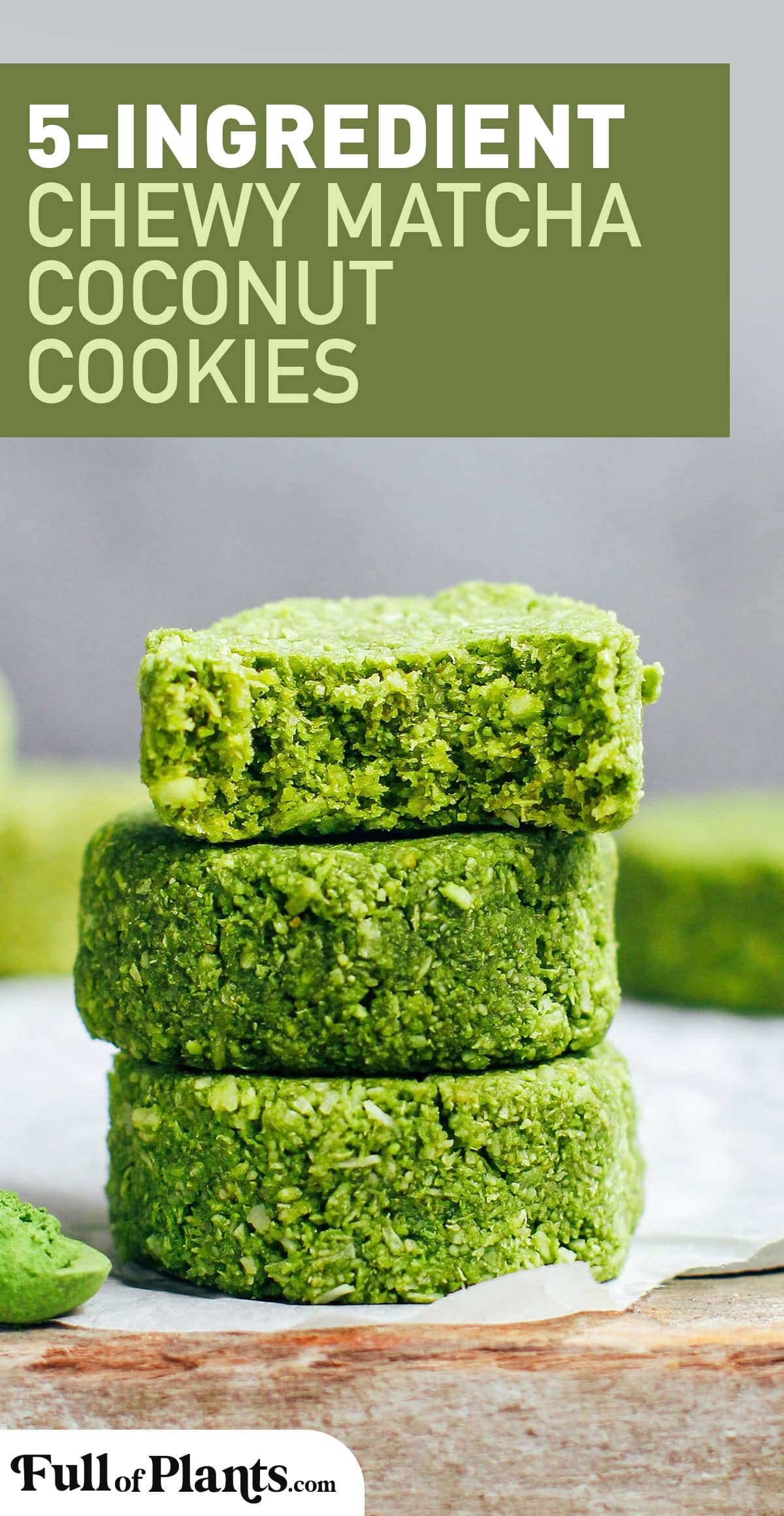 Soft and chewy coconut & matcha cookies that are vegan, gluten-free, and naturally sweetened!
