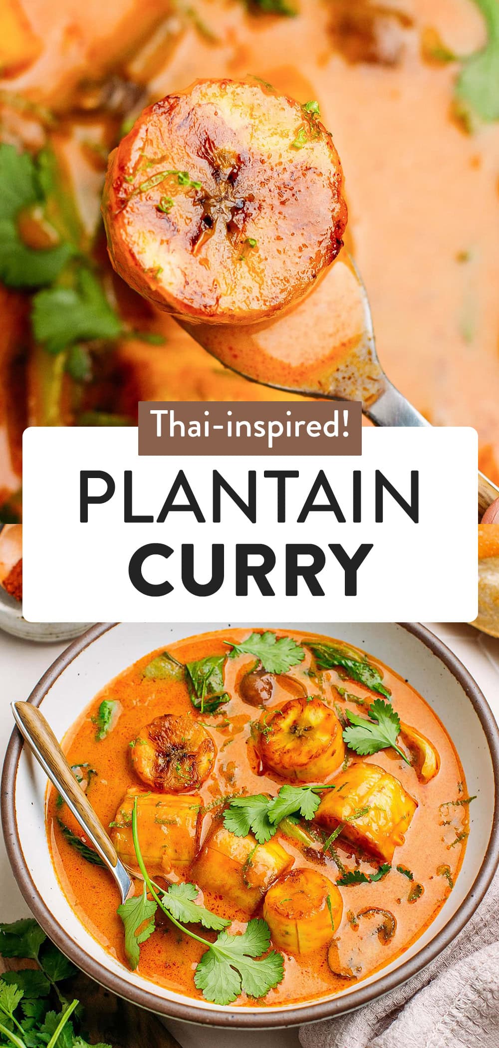 This plantain curry features tender pan-fried plantains simmered in the creamiest Thai red curry sauce. It's infused with rich coconut milk, garlic, ginger, and red curry paste for a balance of sweet, savory, spicy, and zesty flavors! The best plantain curry you will ever try! #plantain #curry