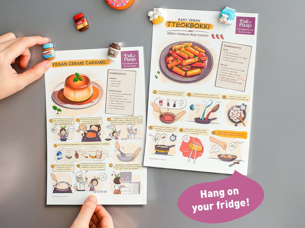 Placing printed recipes on a fridge.