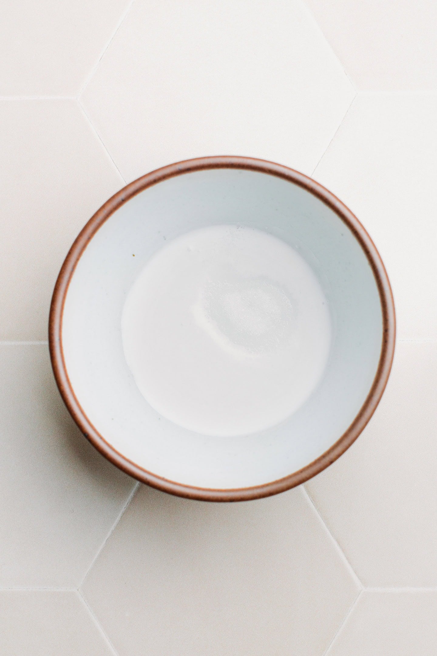 Coconut milk, sugar, and salt in a bowl.