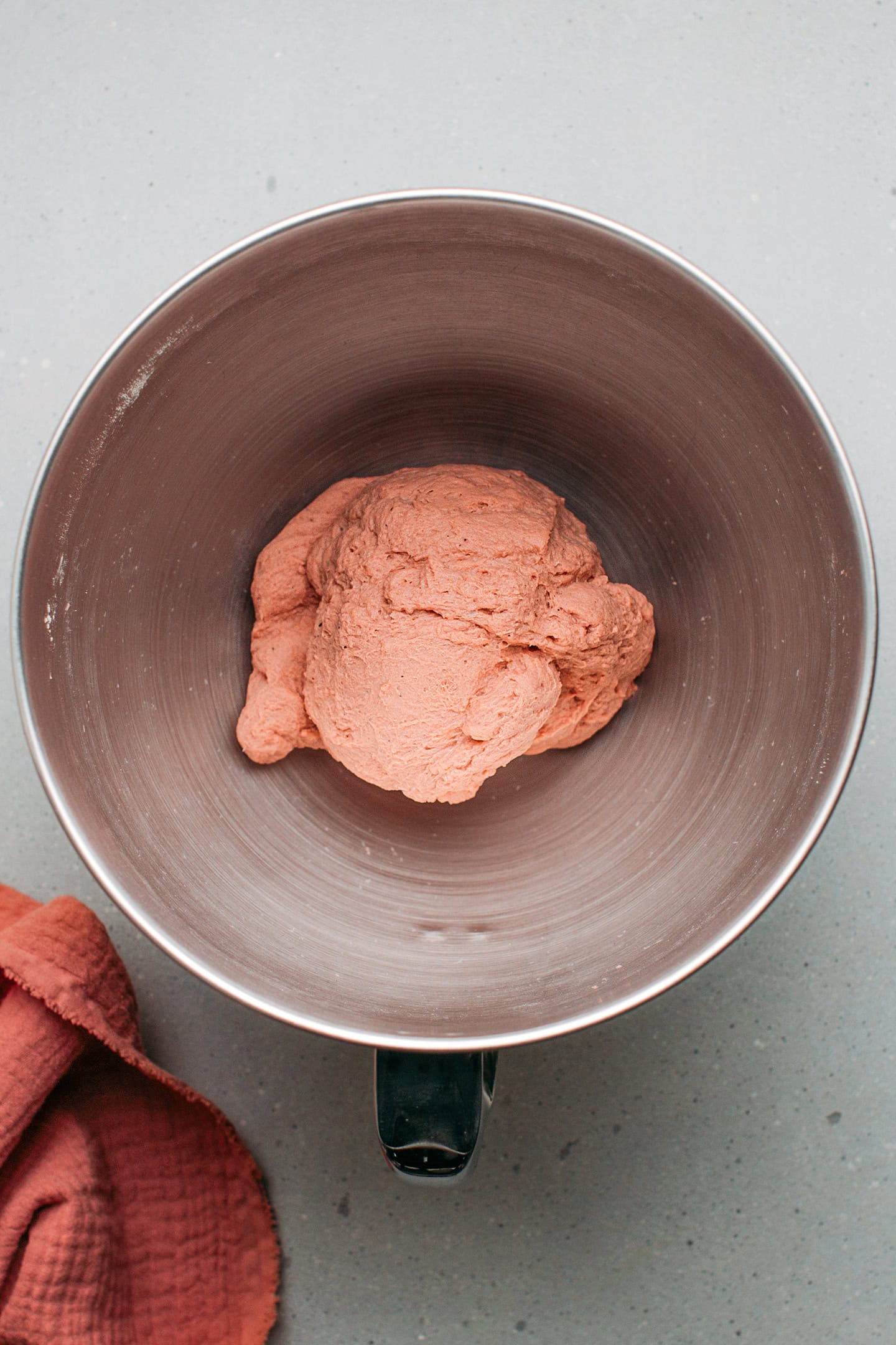 Kneaded seitan in a stand mixer bowl.