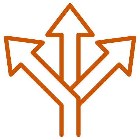 An icon of an arrow split in three directions