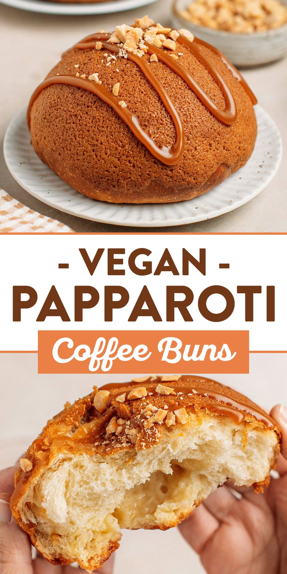 Papparoti (also known as Rotiboy) is a soft, fluffy brioche bun topped with a sweet, crispy coffee-flavored crust. That irresistible contrast between the crackly shell and the tender crumb is what makes it so addictive. This vegan Papparoti tastes as good as the original, minus the egg!