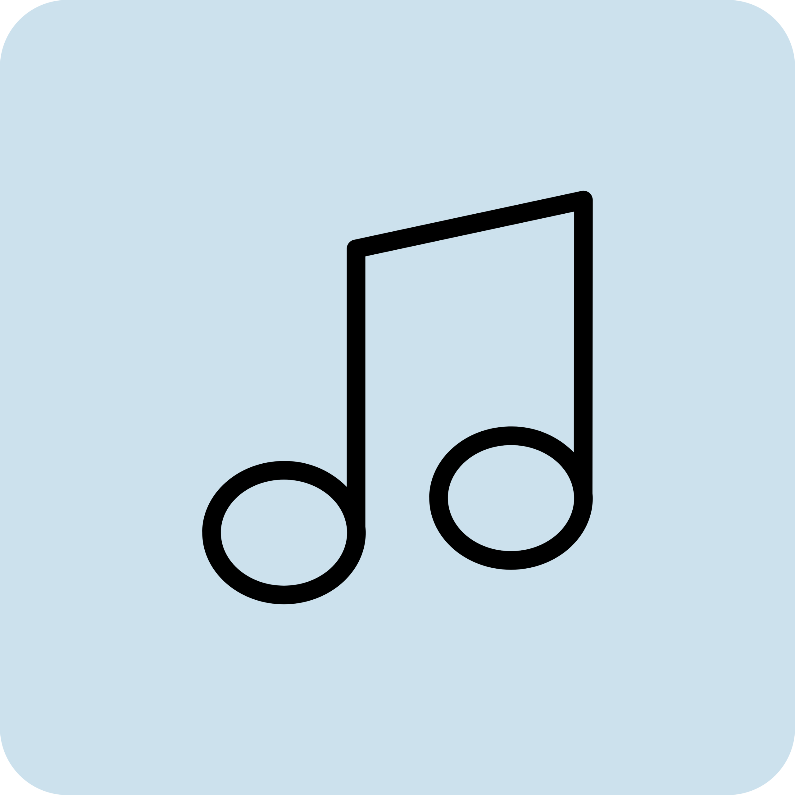 A black music note on a light blue background