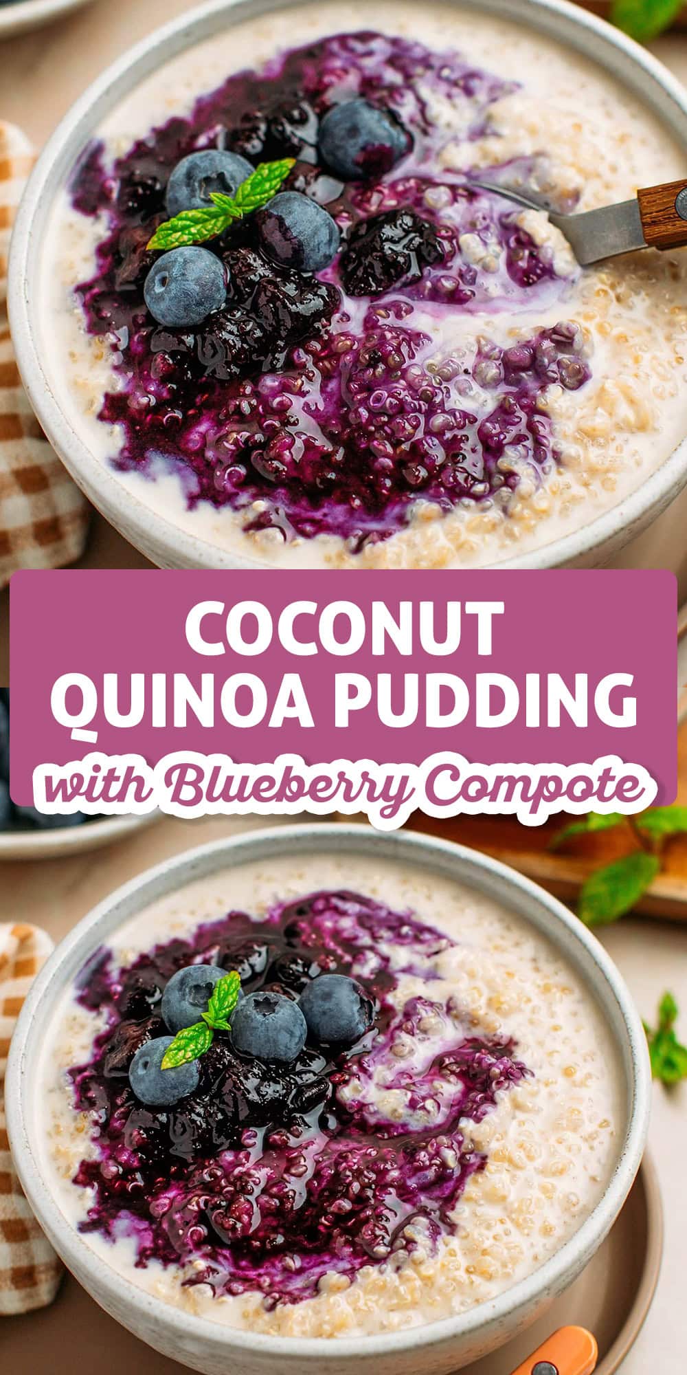 Naturally sweetened and made with wholesome ingredients, this quinoa pudding is simmered in coconut milk and topped with a fruity blueberry compote. It's super creamy, subtly nutty, and not overly sweet. Enjoy it for breakfast or as a light, nourishing dessert!