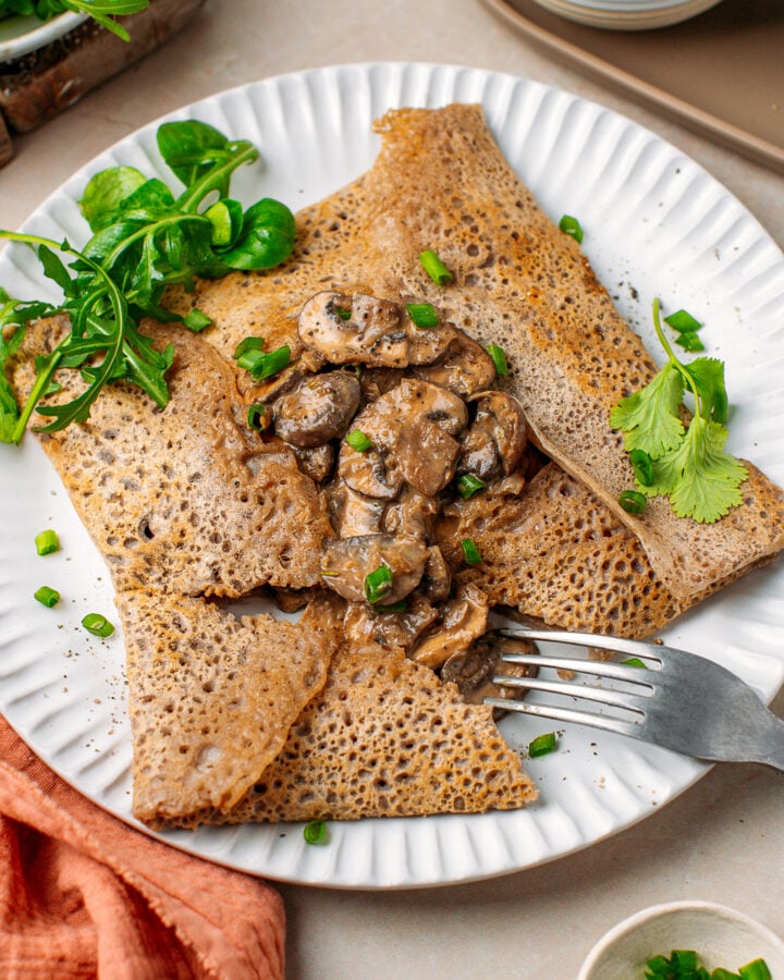 Buckwheat Crêpes with Hummus Mushrooms