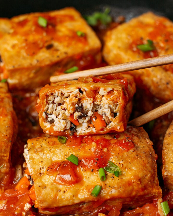 Stuffed Tofu in Spicy Tomato Sauce