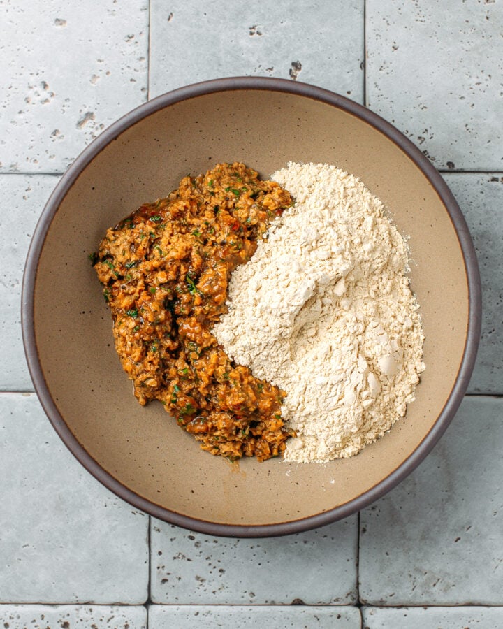Processed TVP chunks and vital wheat gluten in a bowl.