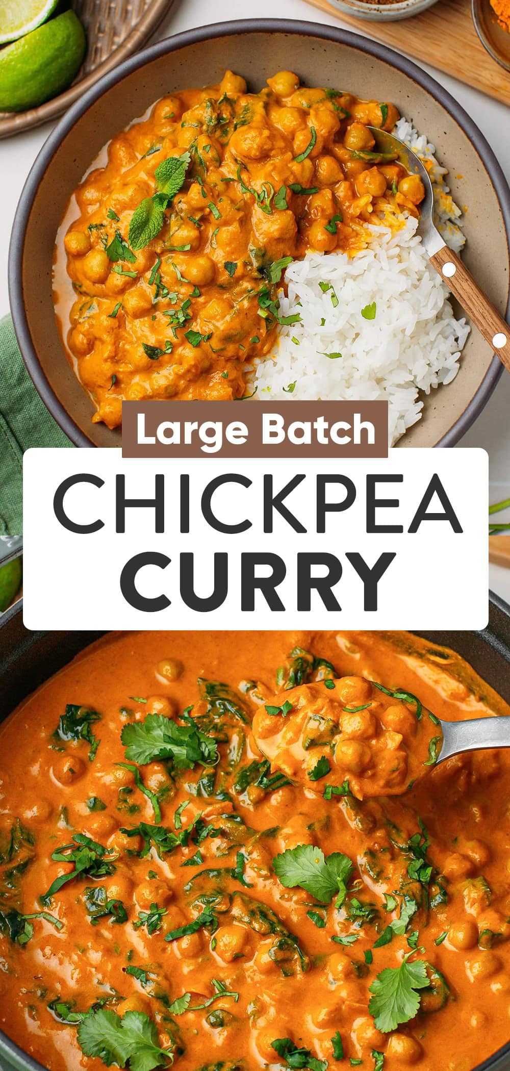 Deep bowl and Dutch oven filled with chickpea curry.