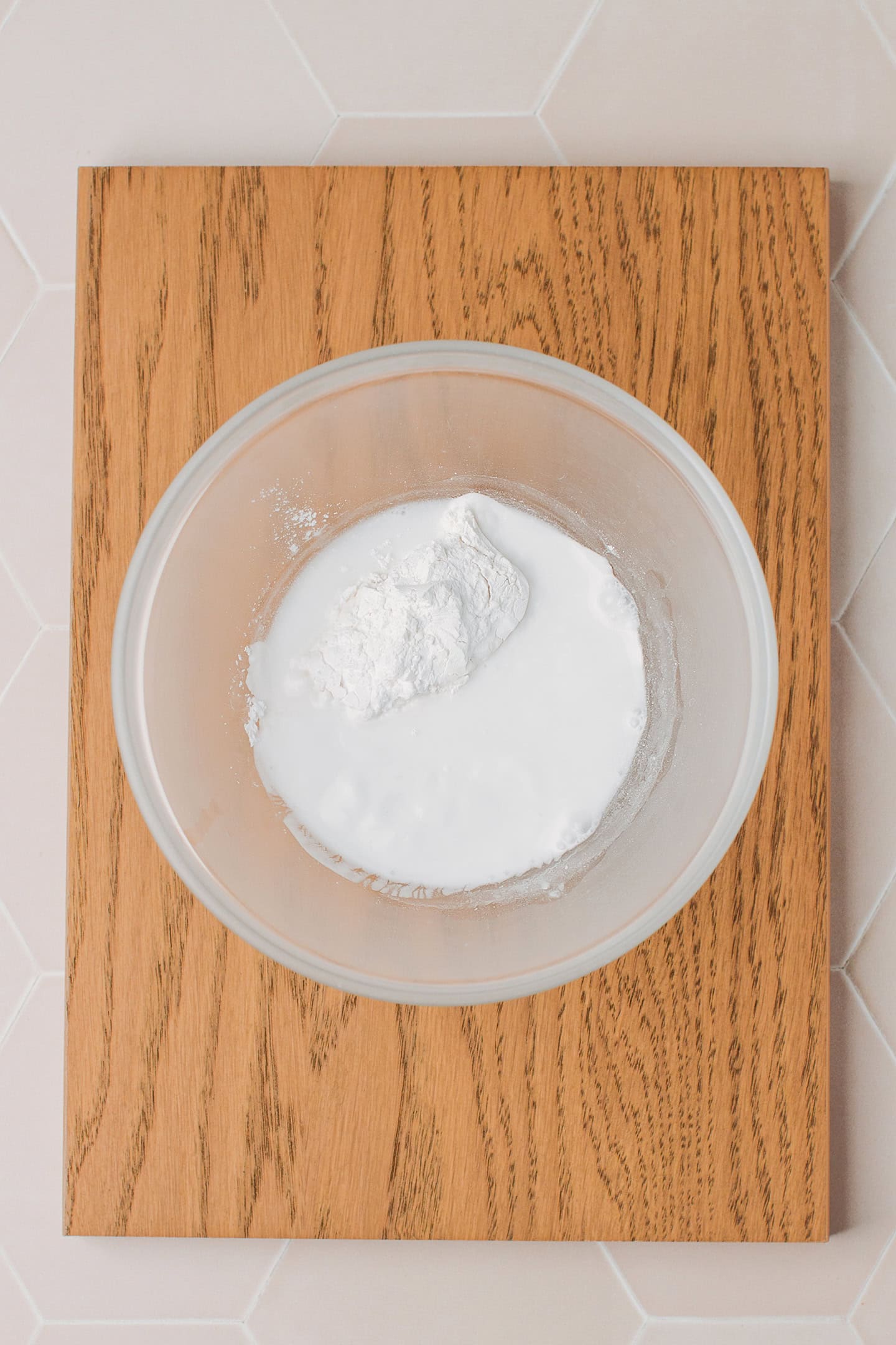 Coconut milk, tapioca starch, and rice flour in a small bowl.