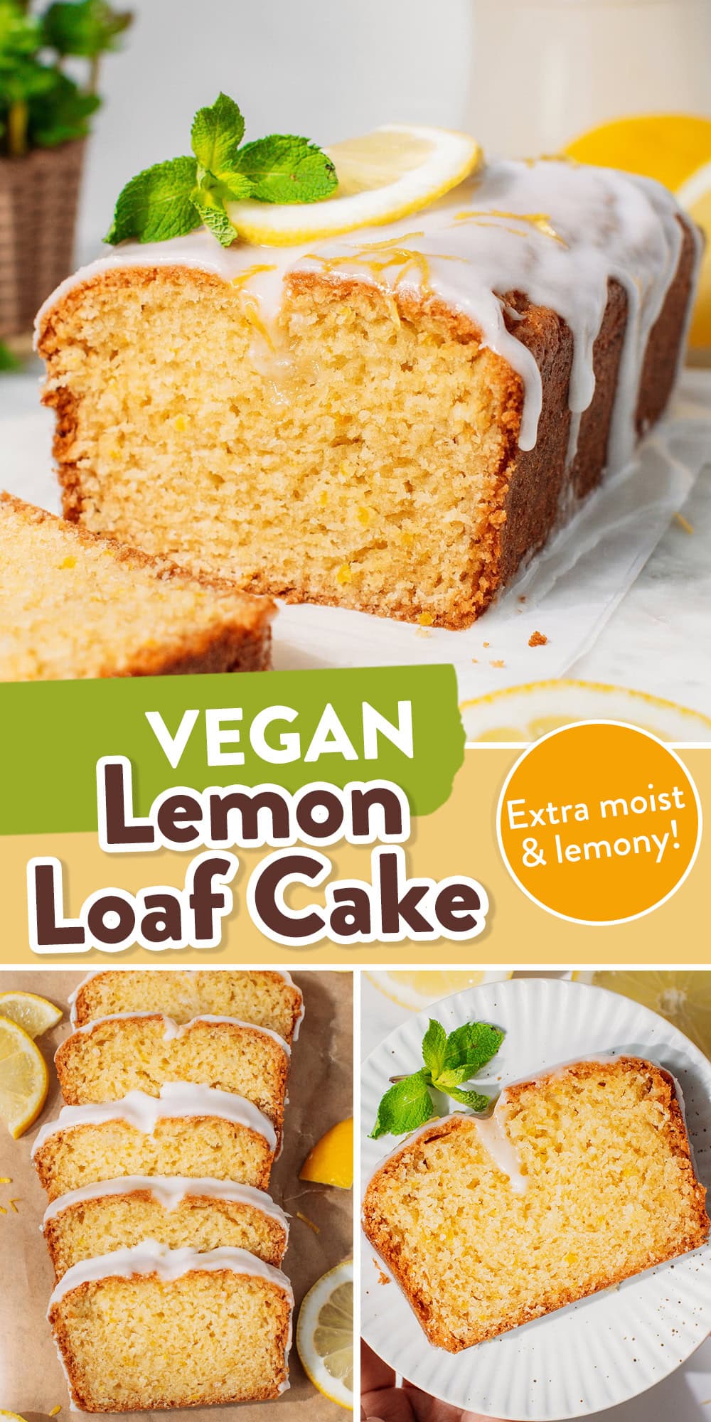 This vegan lemon loaf cake has a tender, moist crumb and is finished with a subtly sour lemon glaze. The lemon flavor comes entirely from fresh juice and zest, built in three layers: into the batter, soaked in as a warm lemon syrup, and again in the glaze. Simple, zesty, and made from everyday ingredients!