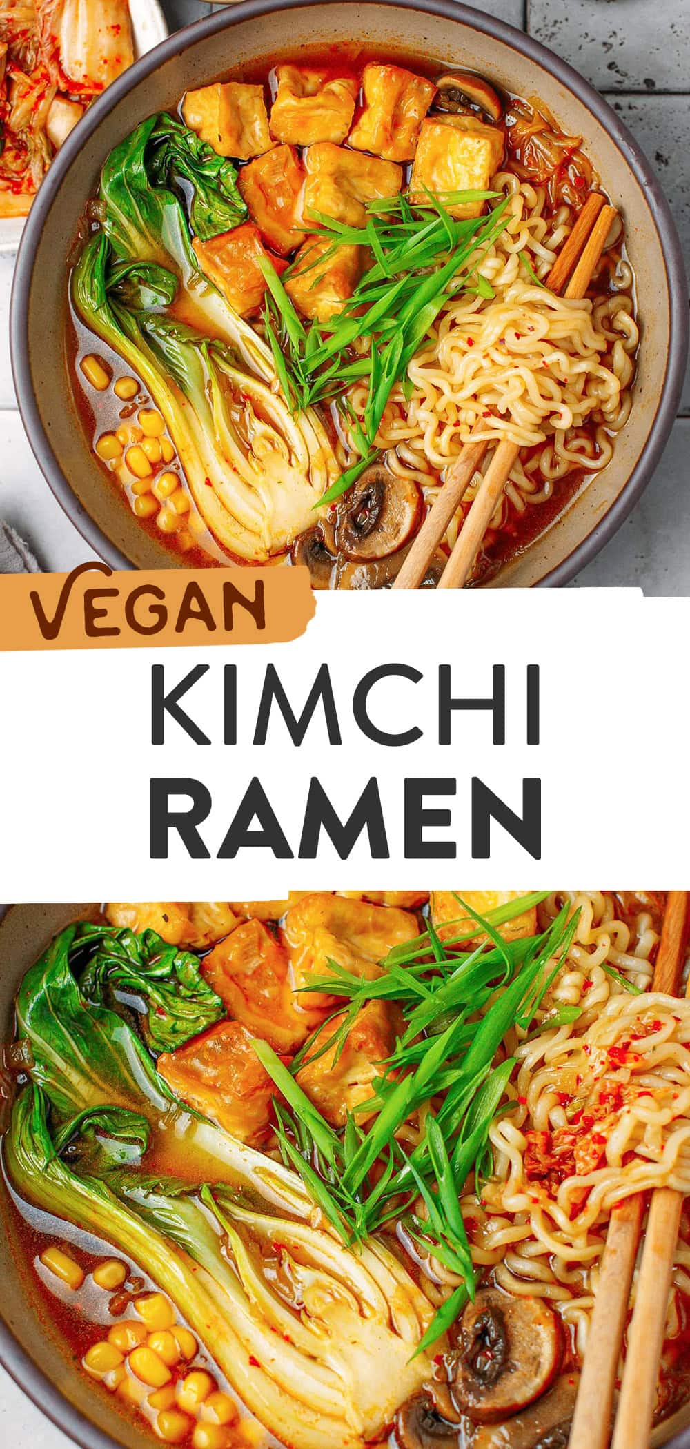 Forget about instant ramen packets! This kimchi ramen is made entirely from real ingredients like crispy tofu, pan-fried mushrooms, corn, and pak choy, all simmered in a deep, spicy, and tangy kimchi broth. Cozy and ready in 30 minutes, it's the kind of meal you'll want to make on repeat!