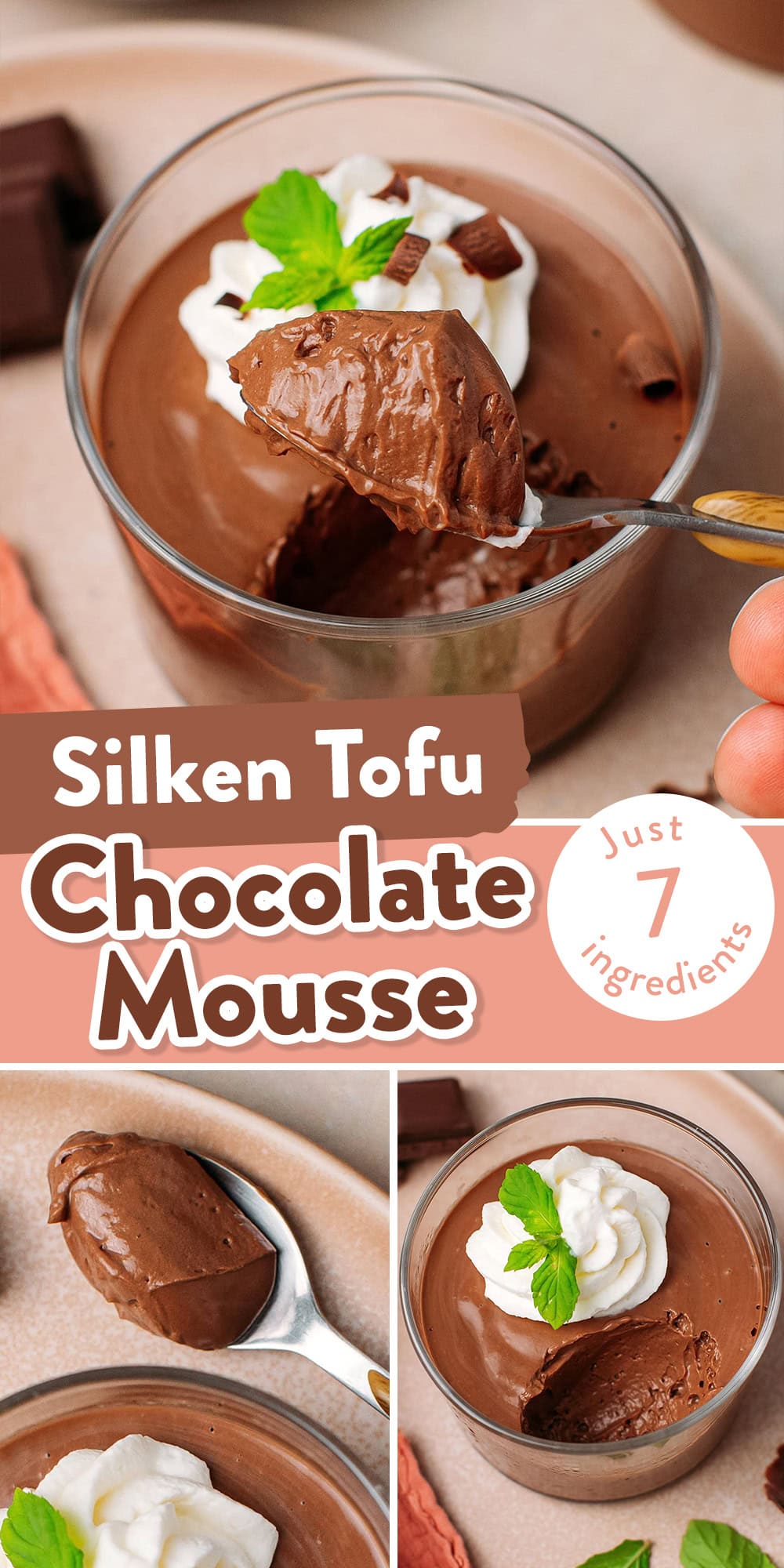 If you love classic chocolate mousse and pots de crème, this silken tofu chocolate mousse is the best of both worlds. Made from 7 simple ingredients, it's super creamy, light, and deeply chocolatey. Bonus point: you won't be able to taste the tofu at all!