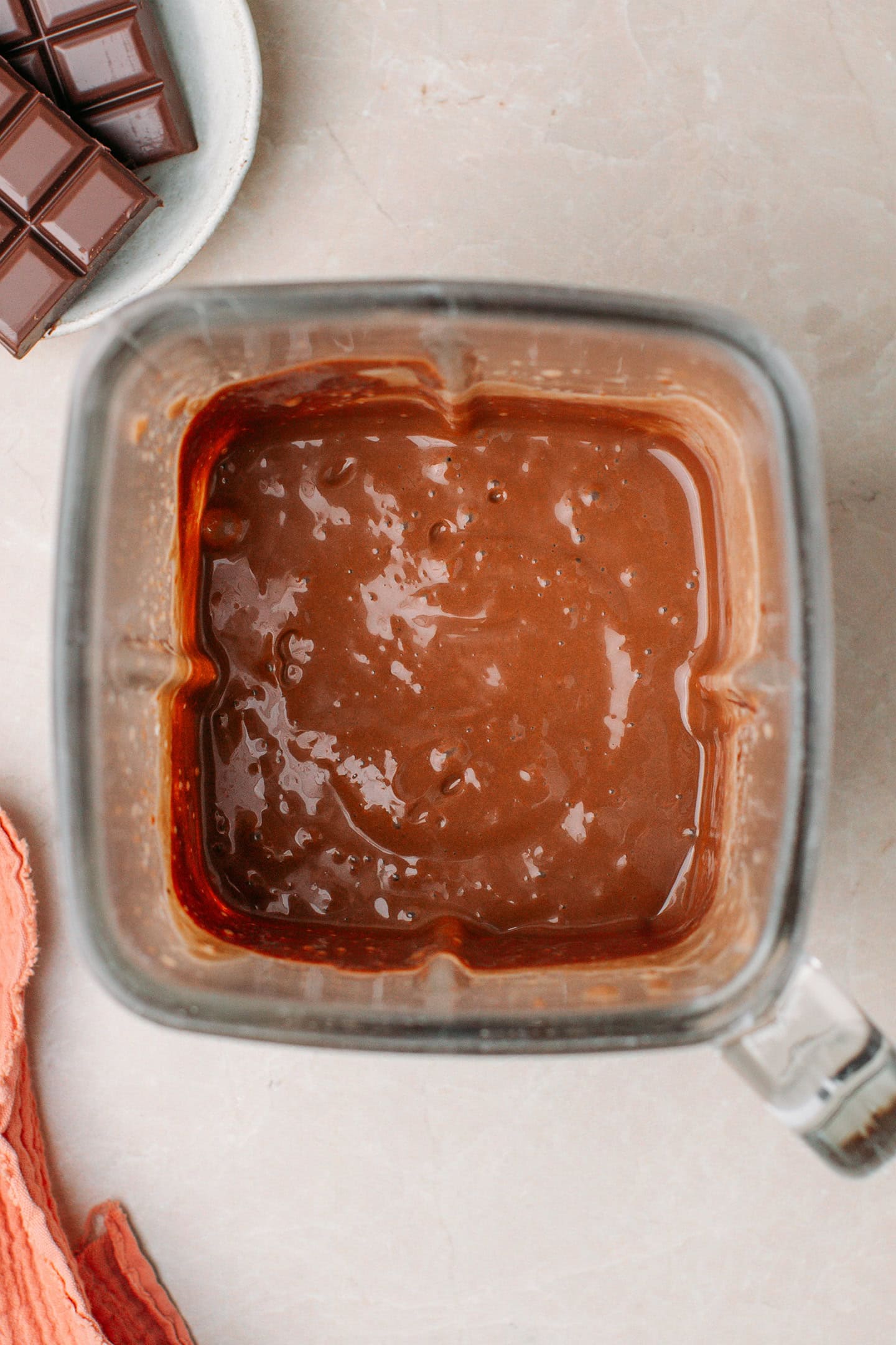 Blended silken tofu chocolate mousse in a blender.