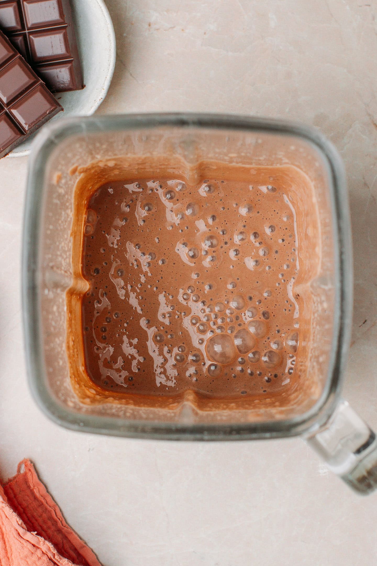 Blended silken tofu with sugar and cocoa powder.